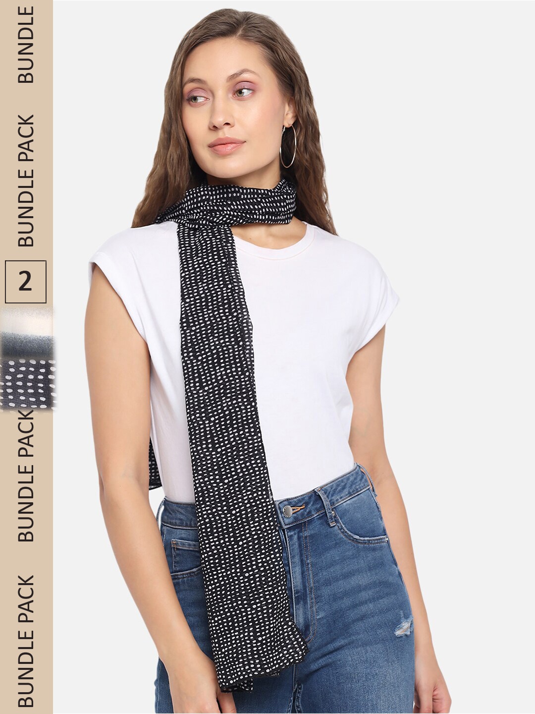 

Trend Arrest Women Black & White Pack Of 2 Printed Scarves
