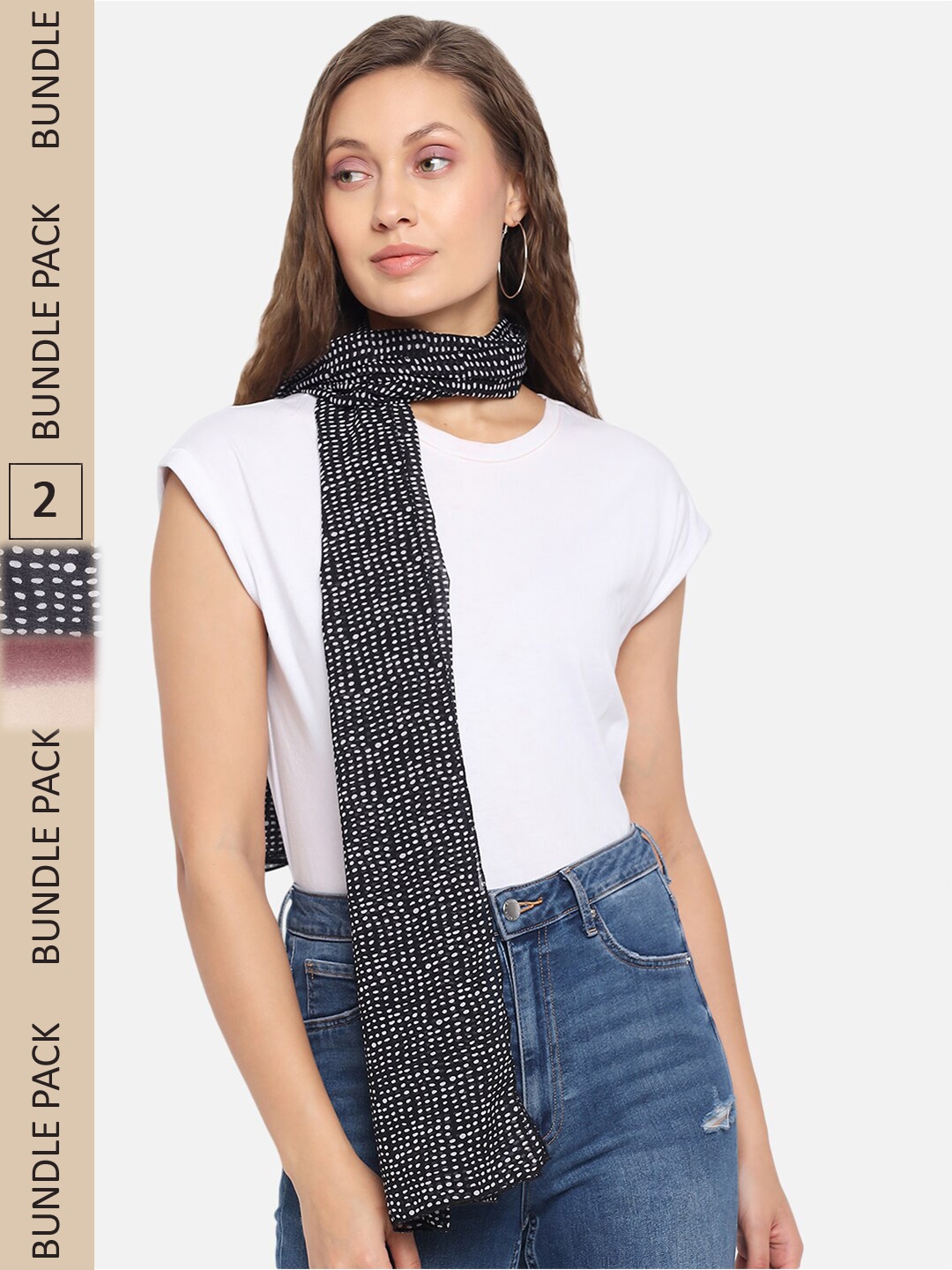 

Trend Arrest Women Black & Off White Pack Of 2 Printed Scarves