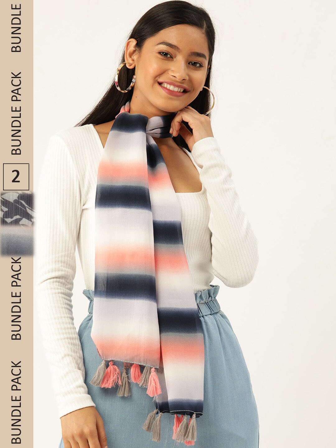 

Trend Arrest Women White & Black Pack Of 2 Printed Scarves