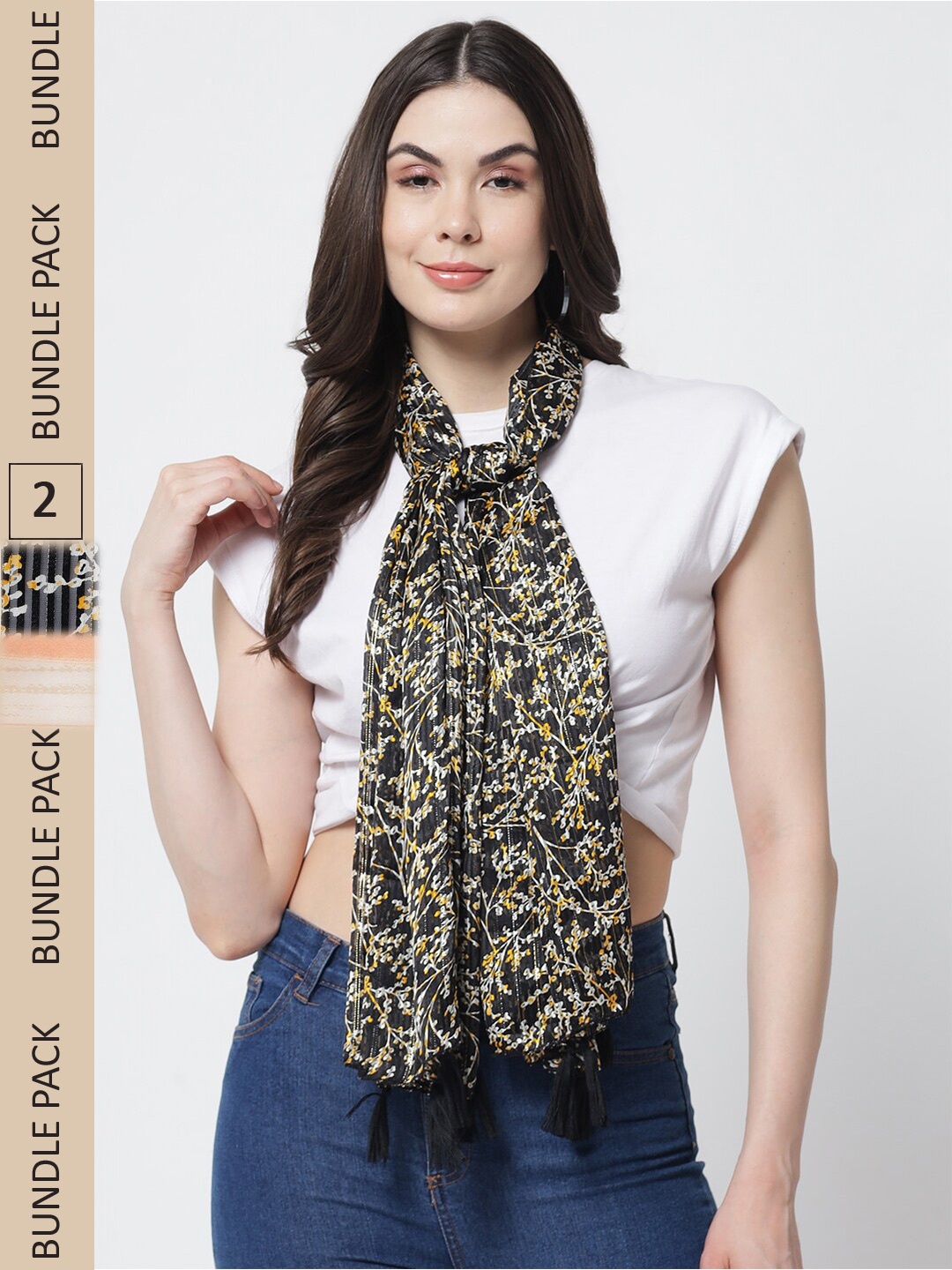 

Trend Arrest Women Black & Off White Pack Of 2 Printed Scarves