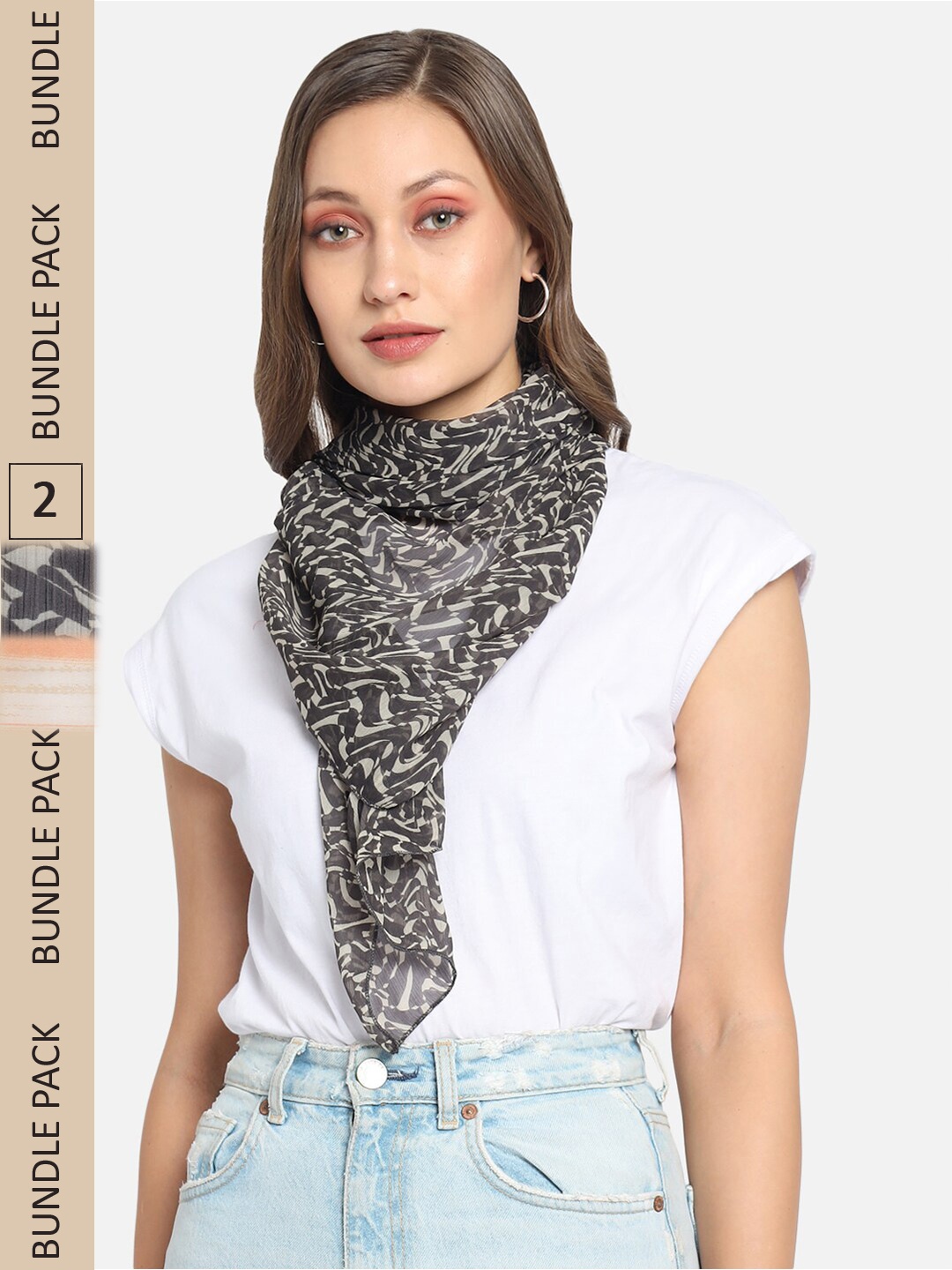 

Trend Arrest Women Black & Off White Pack Of 2 Printed Scarves