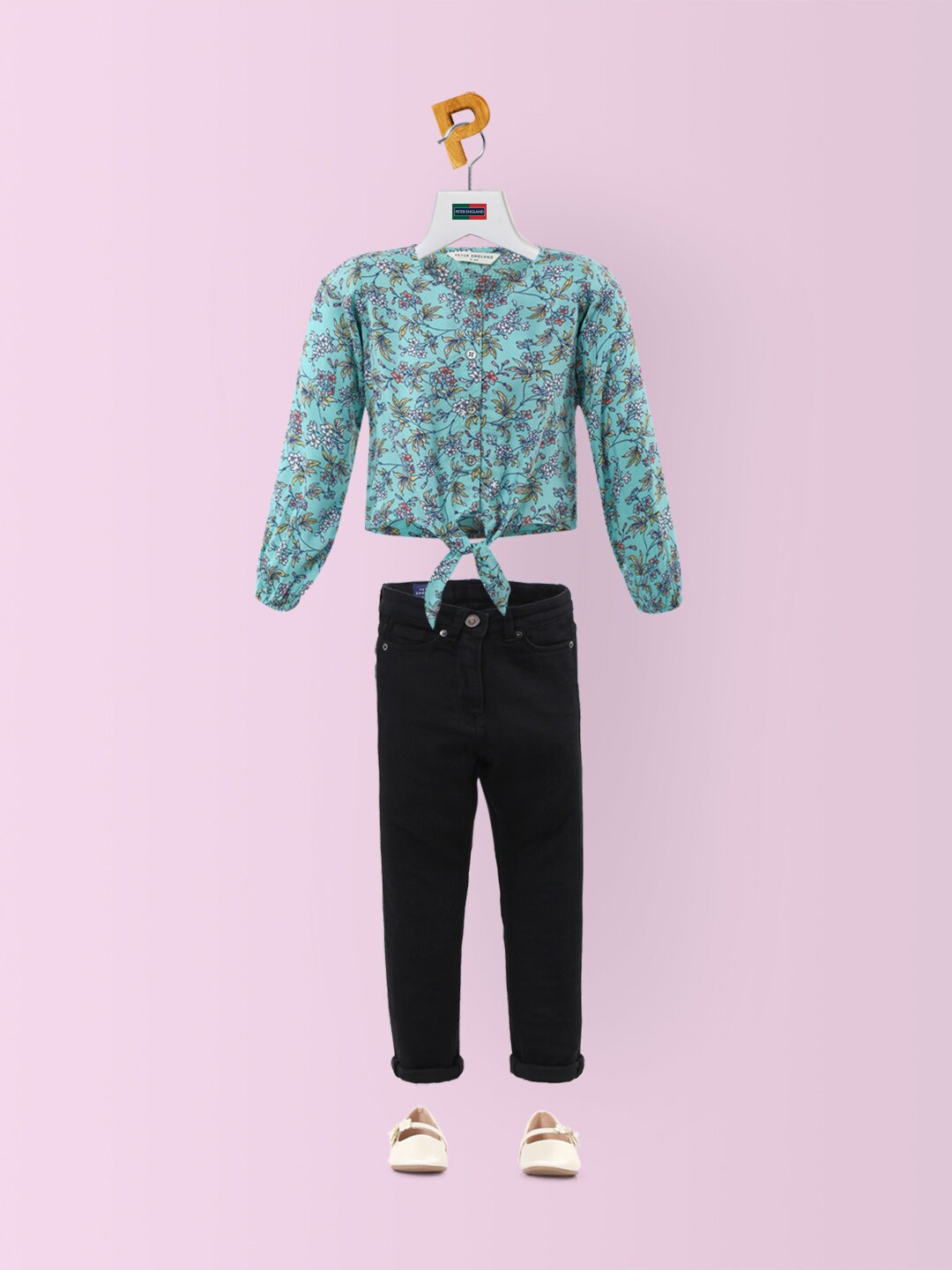 

Peter England Blue Floral Print Shirt Style Top
