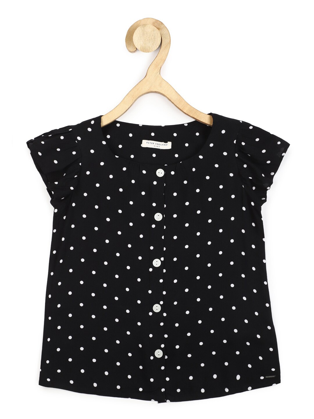 

Peter England Girls Black & White Printed Polka Dots Top