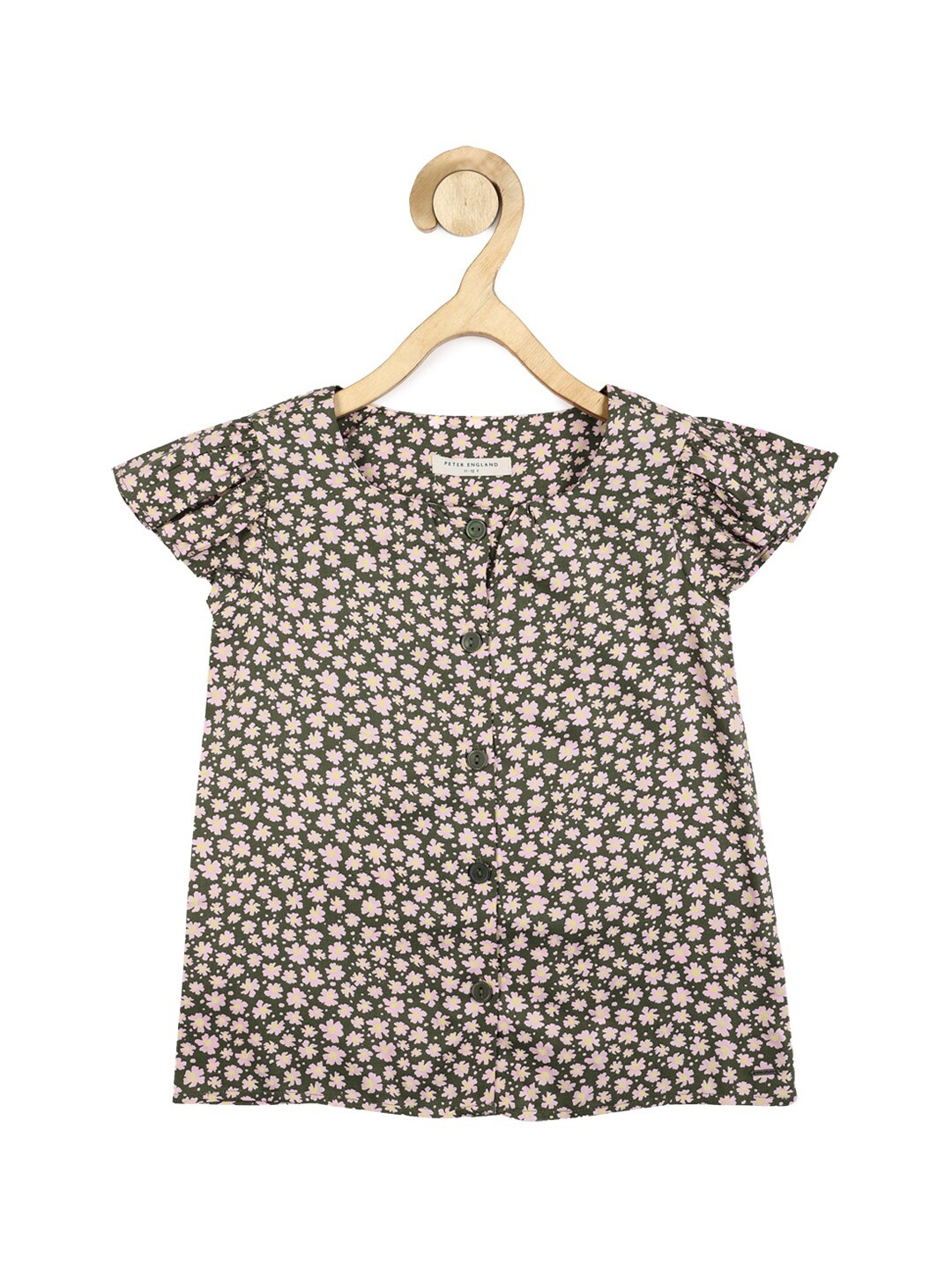 

Peter England Girls Olive Green & Pink Floral Printed Top