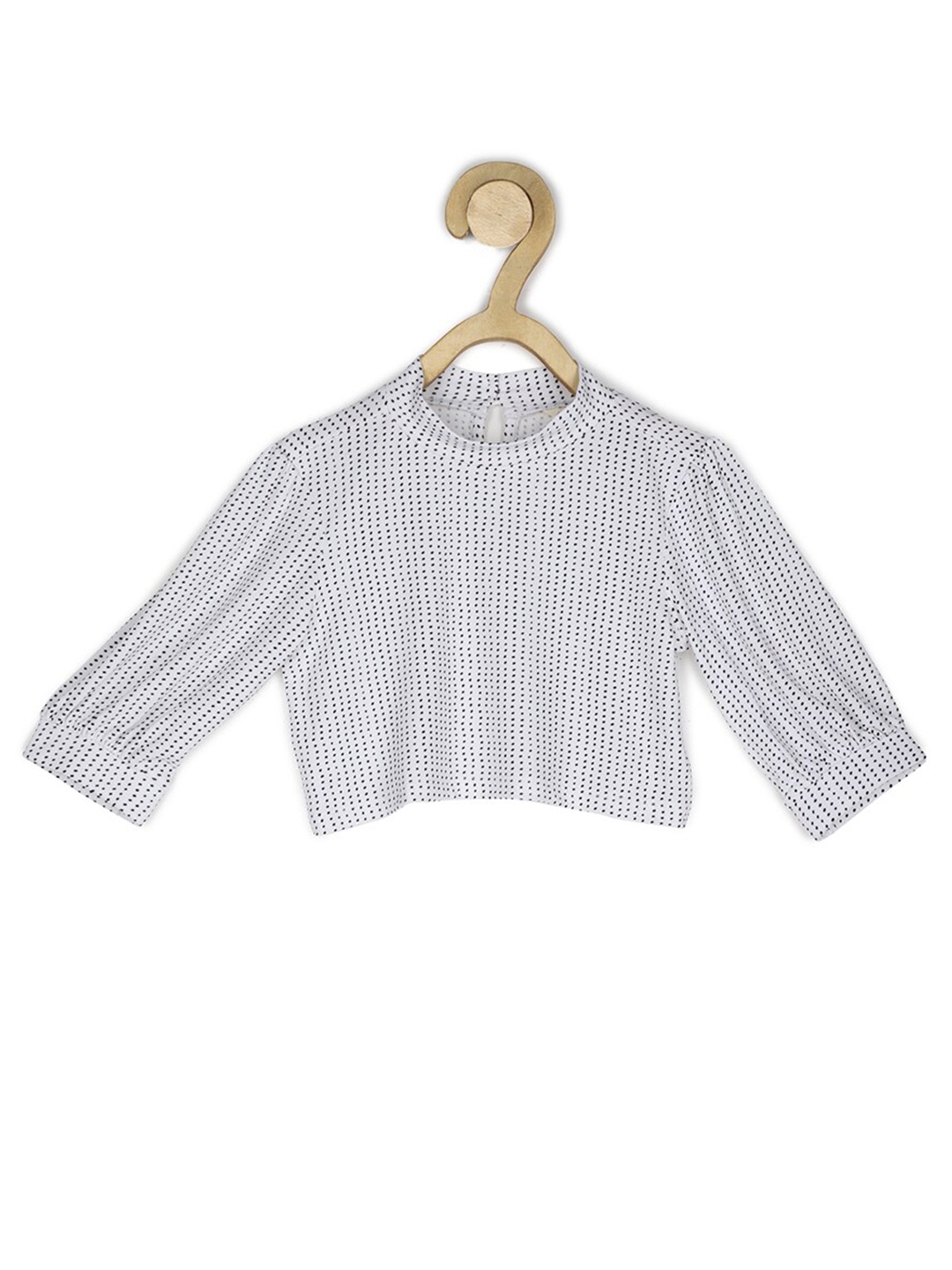 

Peter England Girls White & Black Printed Mandarin Collar Crop Top