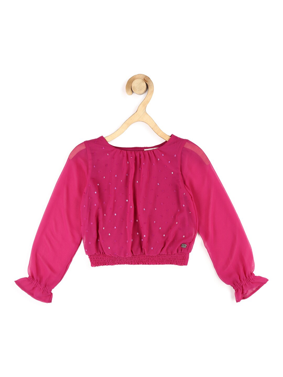 

Peter England Girls Pink Embellished Blouson Crop Top