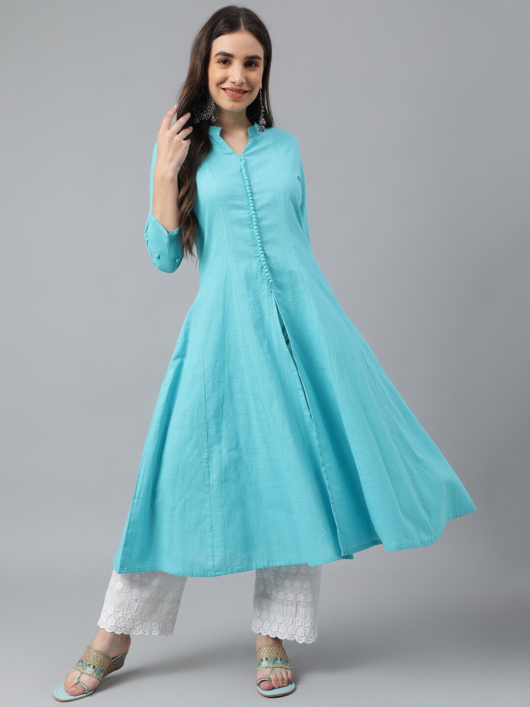 

Idalia Women Blue Solid Anarkali Cotton Kurta