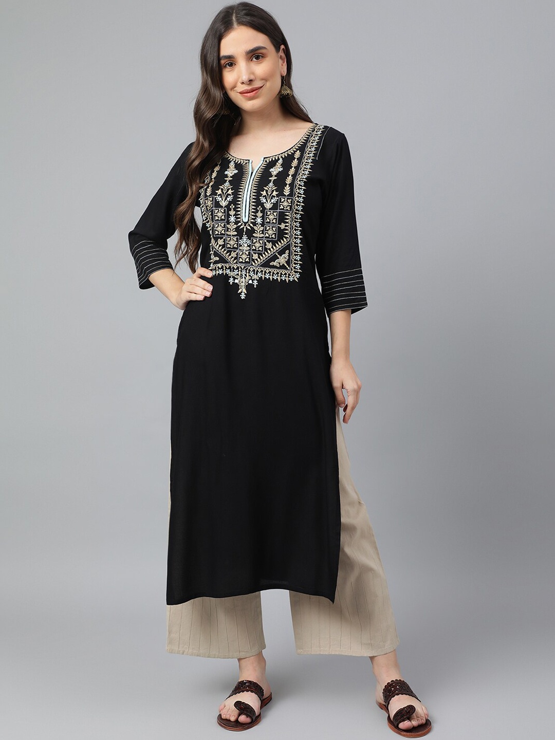 

Idalia Women Black Ethnic Embroidered Thread Work Kurta