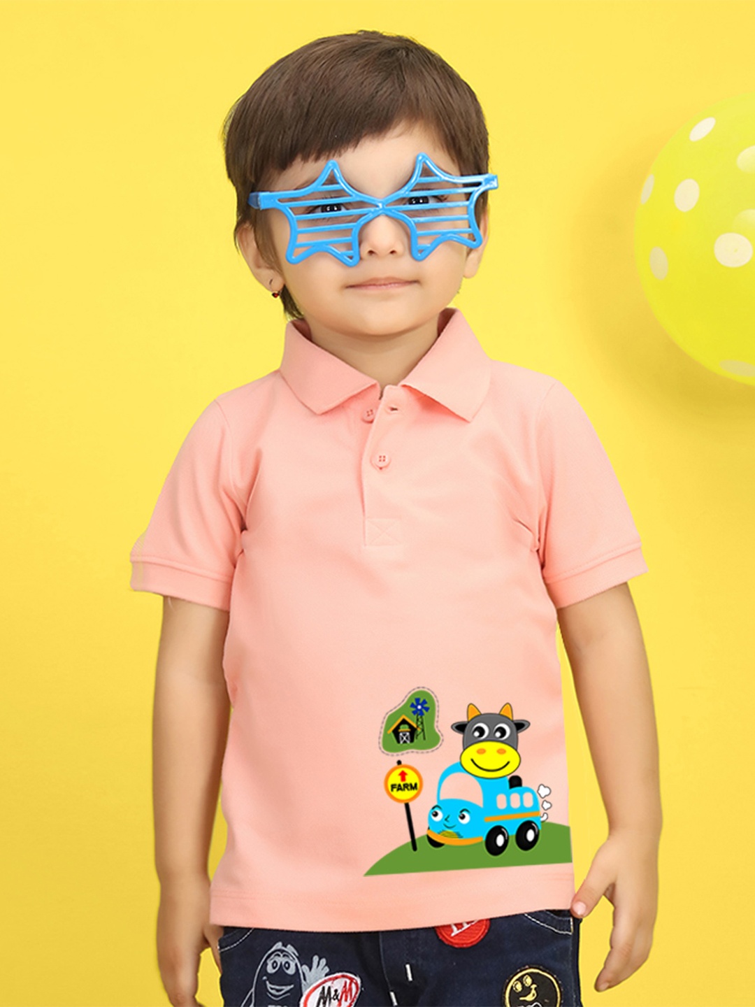 

NUSYL Kids Green Printed Polo Collar T-shirt