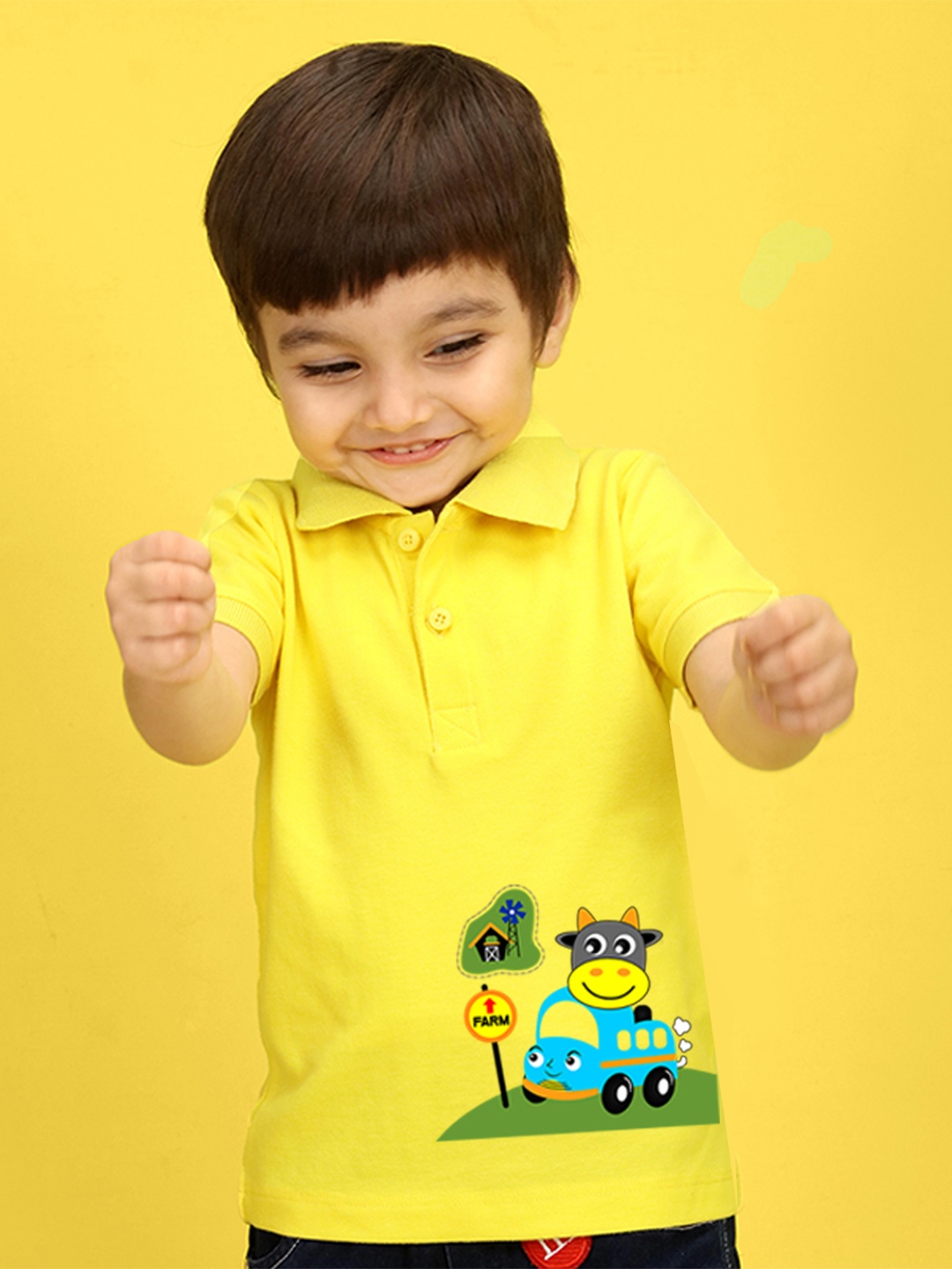 

NUSYL Kids Peach-Coloured Typography Printed Polo Collar T-shirt