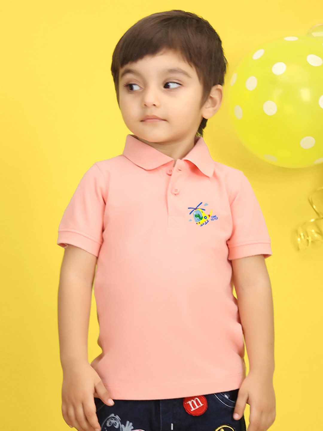 

NUSYL Boys Light Blue Typography Printed Polo Collar Cotton T-shirt