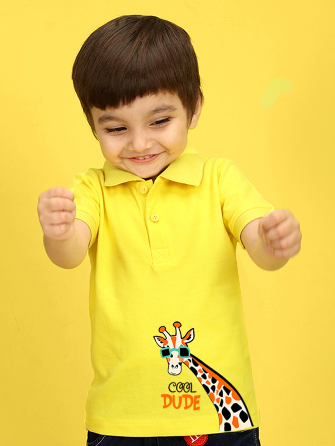 

NUSYL Boys Lime Green Printed Polo Collar Cotton T-shirt