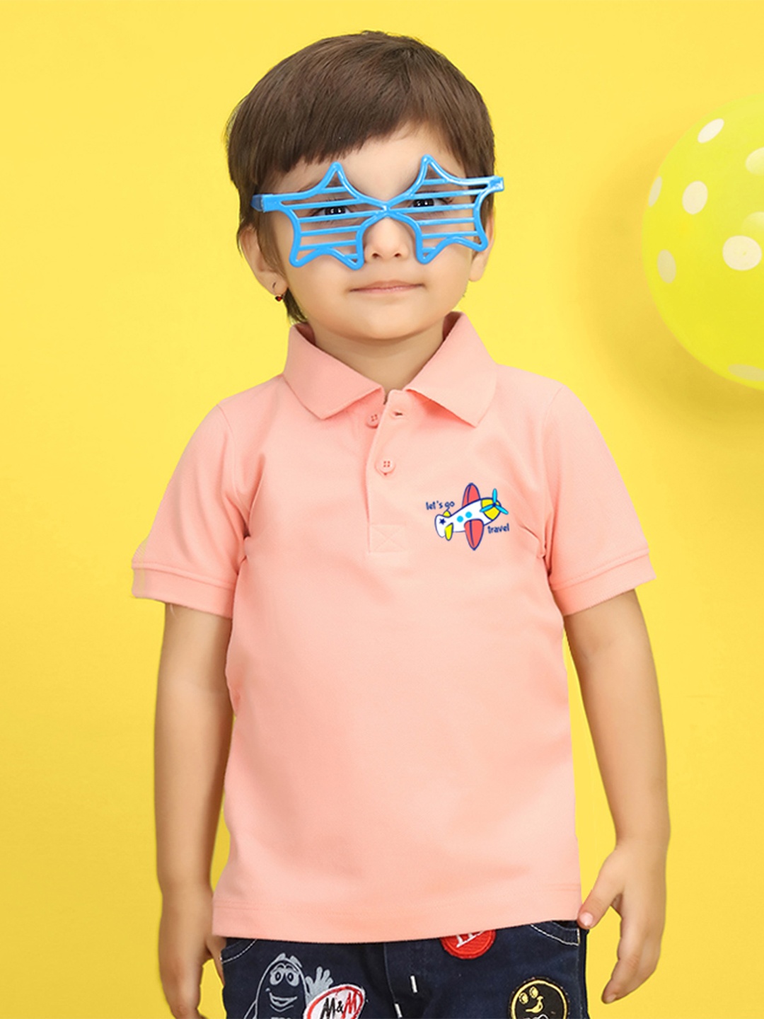 

NUSYL Boys Light Blue & Mustard Yellow Printed Polo Collar Cotton T-shirt