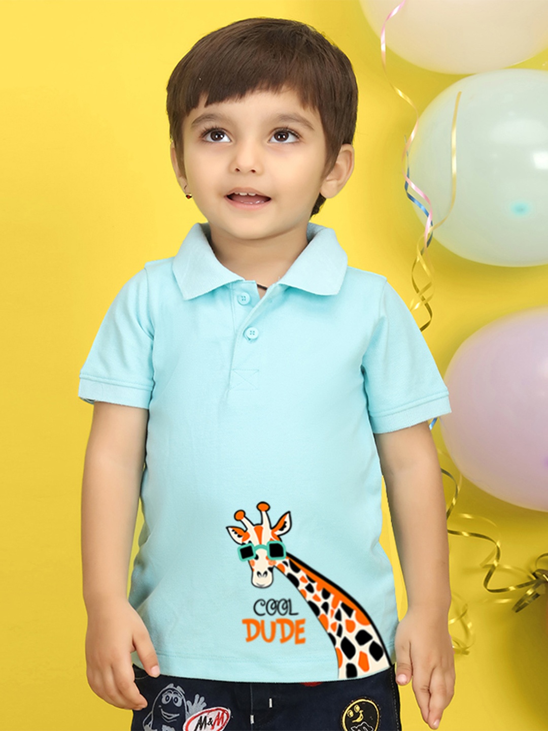 

NUSYL Boys Pink Typography Printed Polo Collar Cotton T-shirt