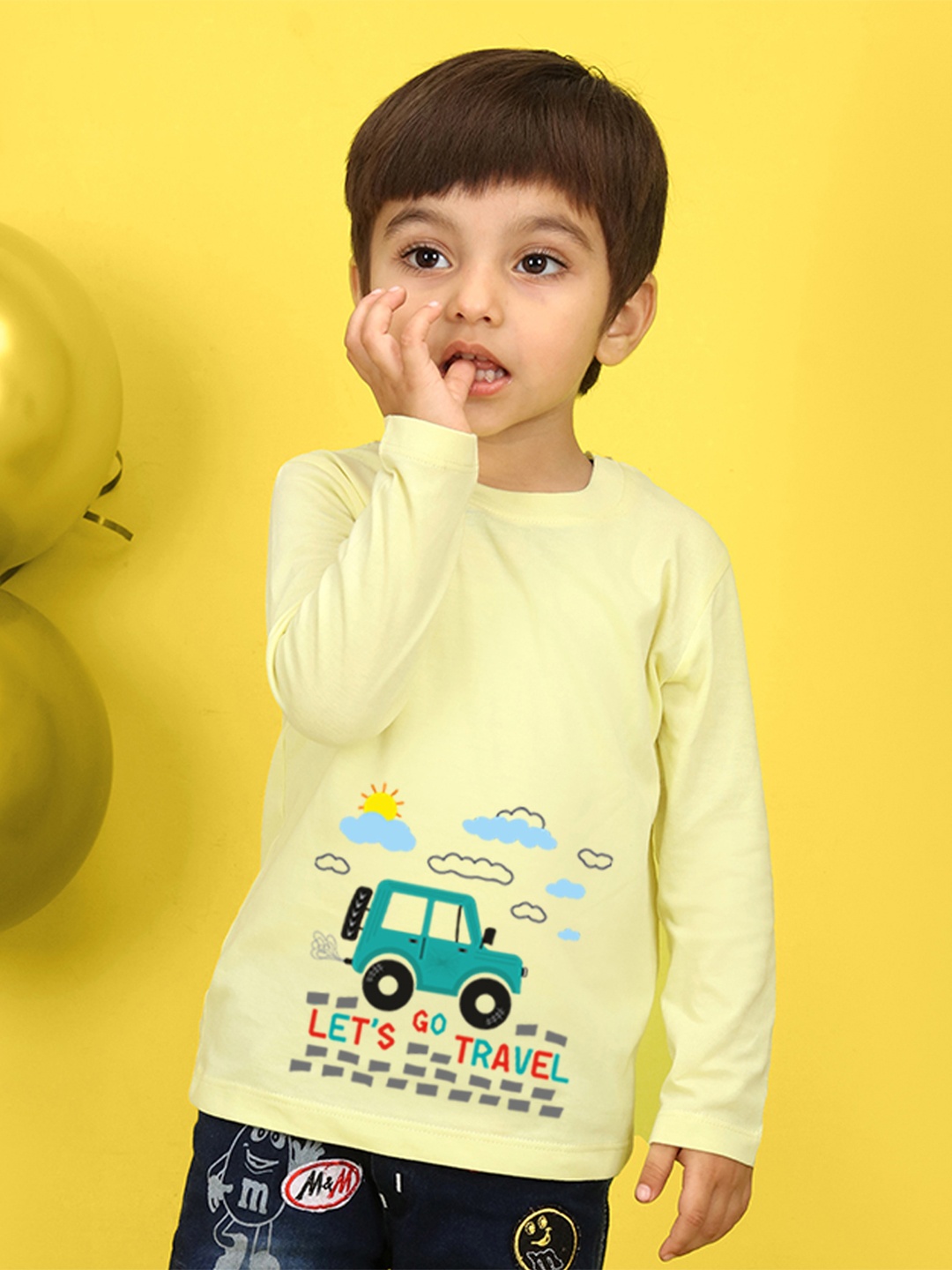 

NUSYL Boys Blue & Yellow Graphic Printed Polo Collar Cotton T-shirt