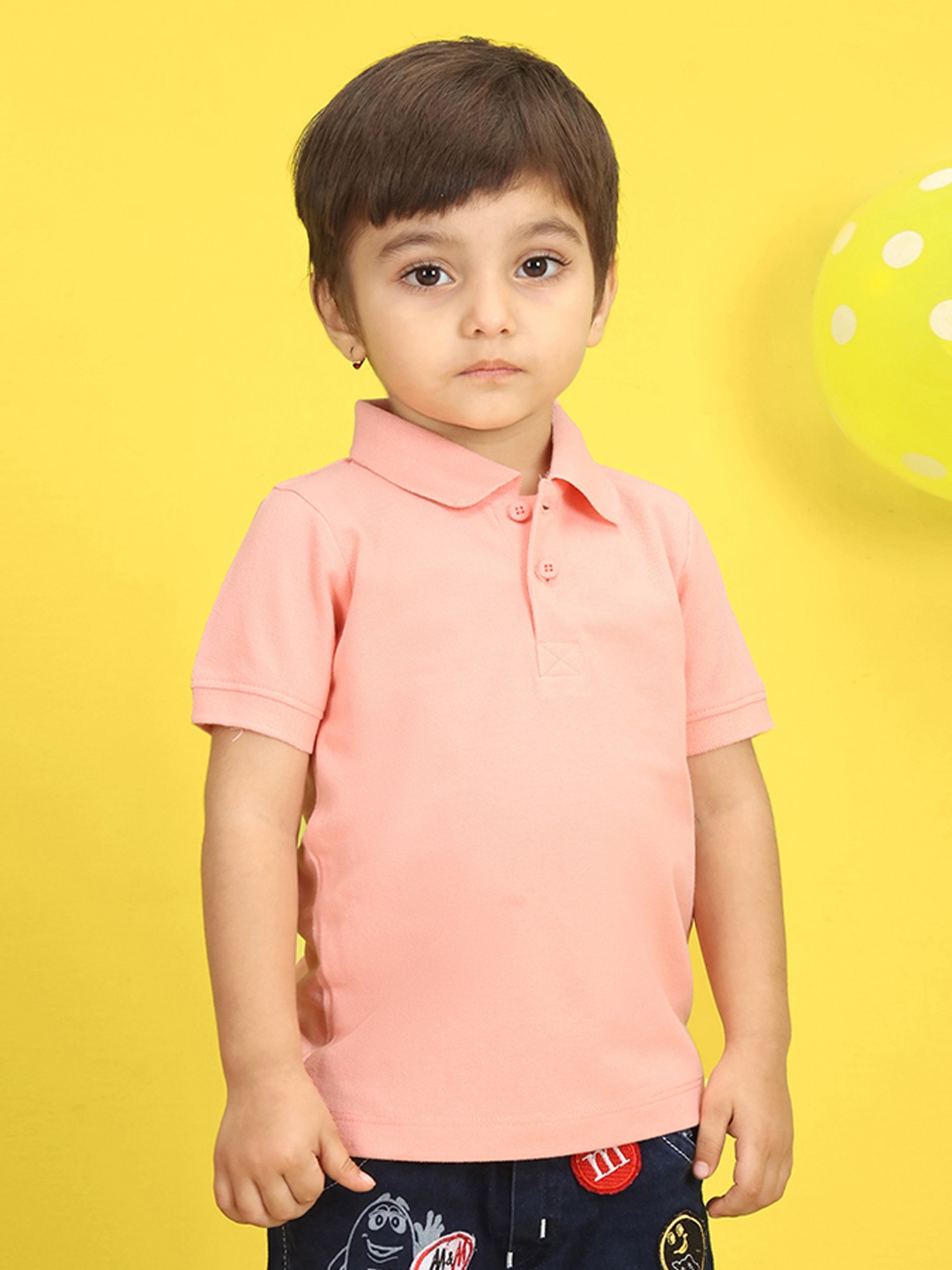 

NUSYL Kids Peach Polo Collar Cotton T-shirt