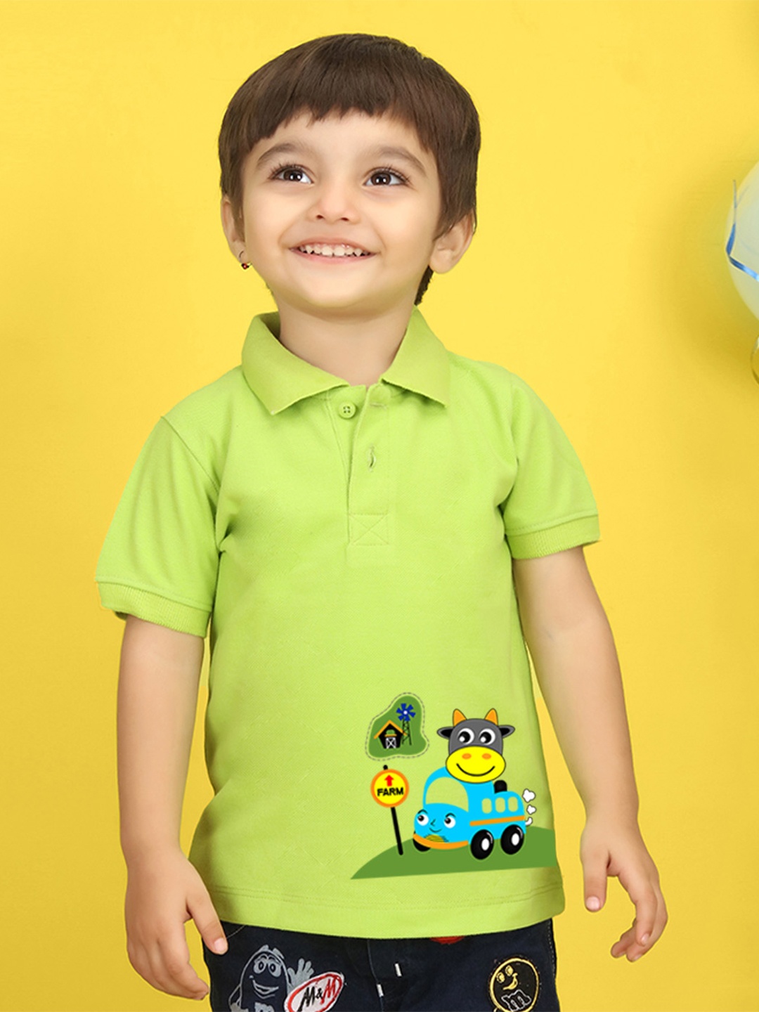 

NUSYL Kids Turquoise Blue Typography Printed Polo Collar T-shirt