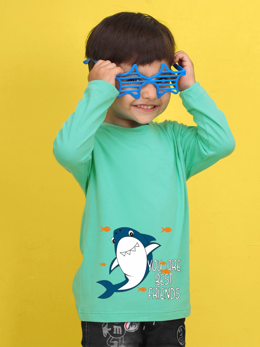 

NUSYL Kids Turquoise Blue Printed Polo Collar T-shirt