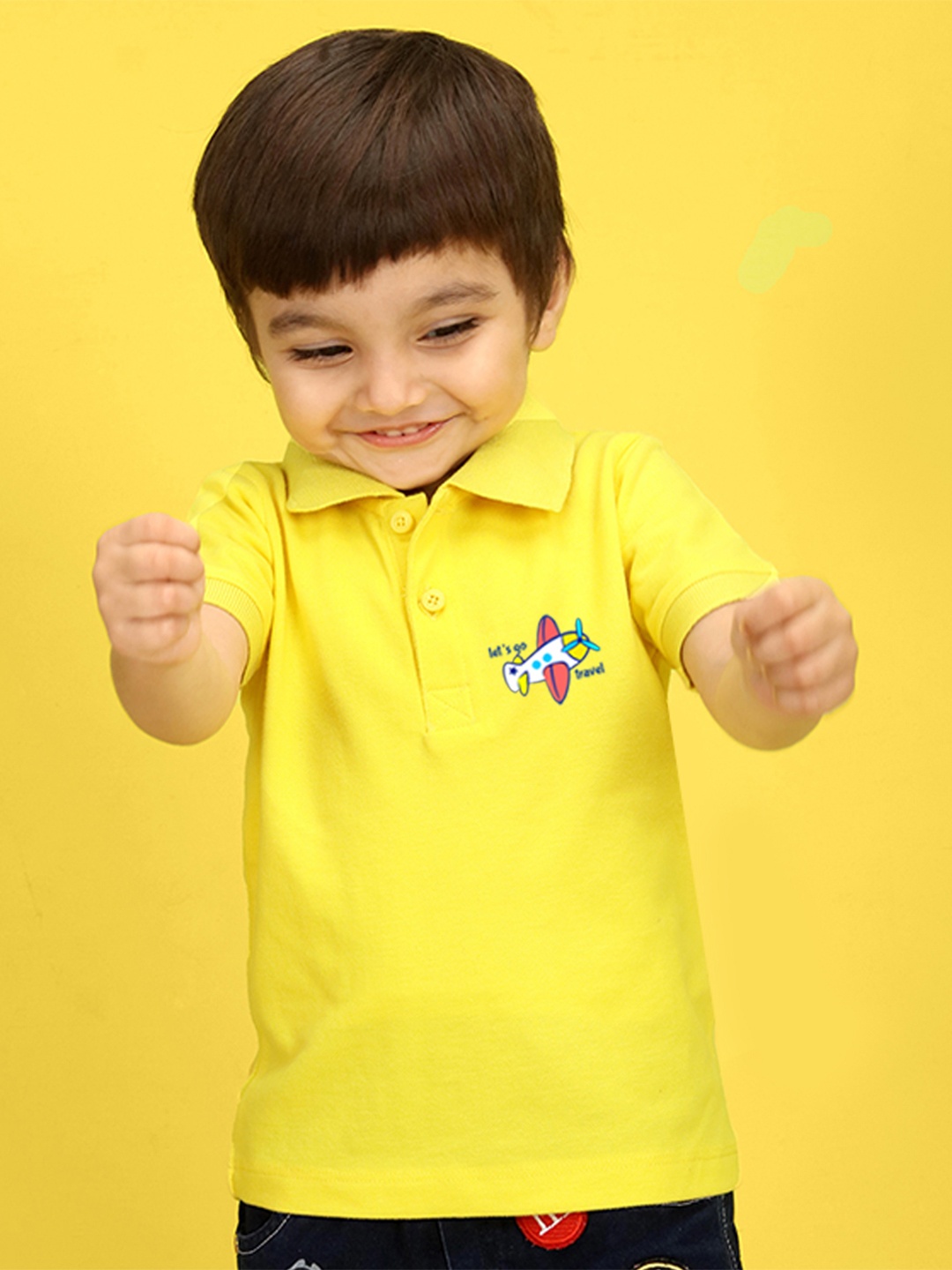 

NUSYL Kids Lime Green Printed Polo Collar T-shirt