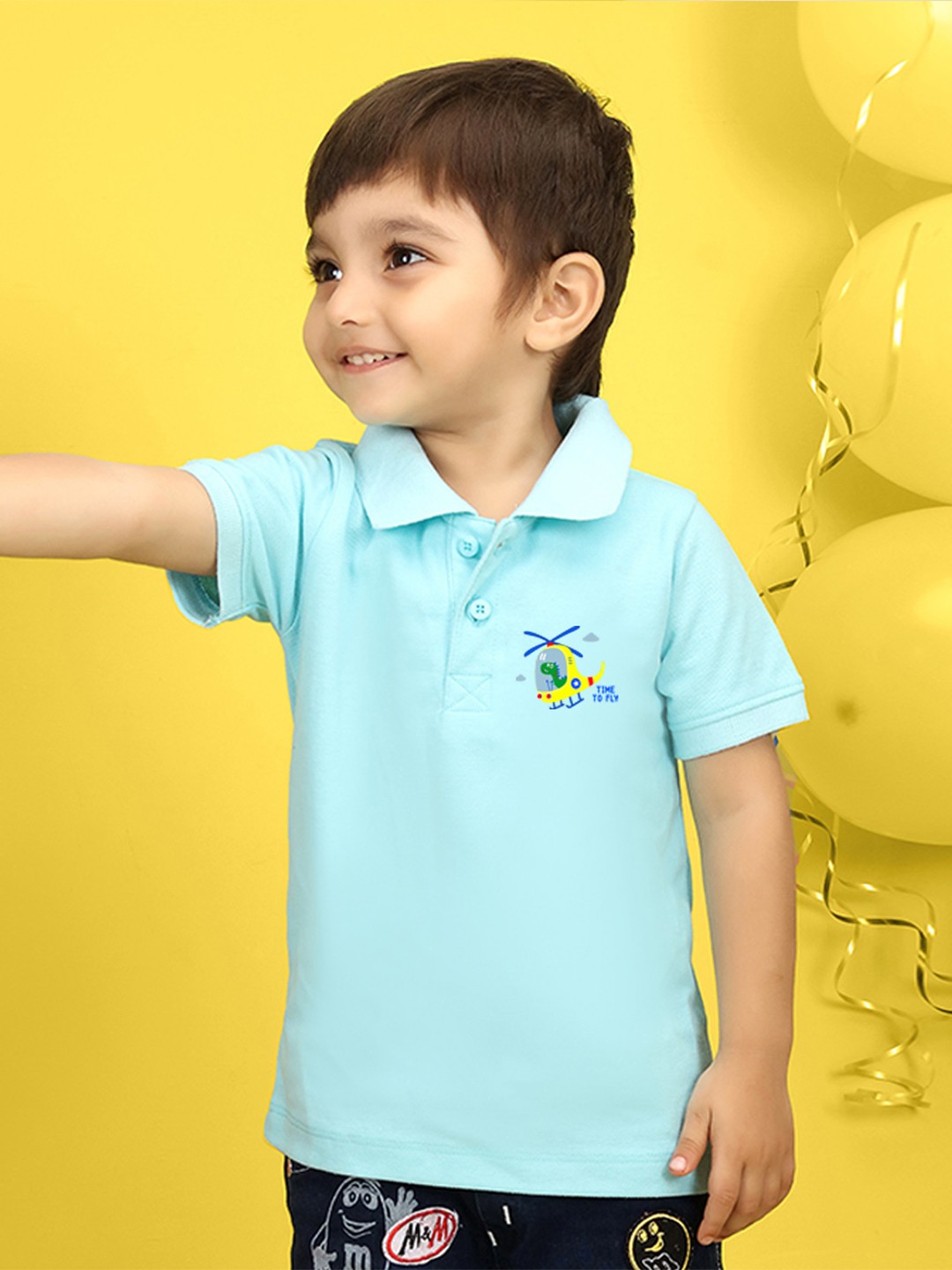 

NUSYL Kids Pink Printed Polo Collar T-shirt