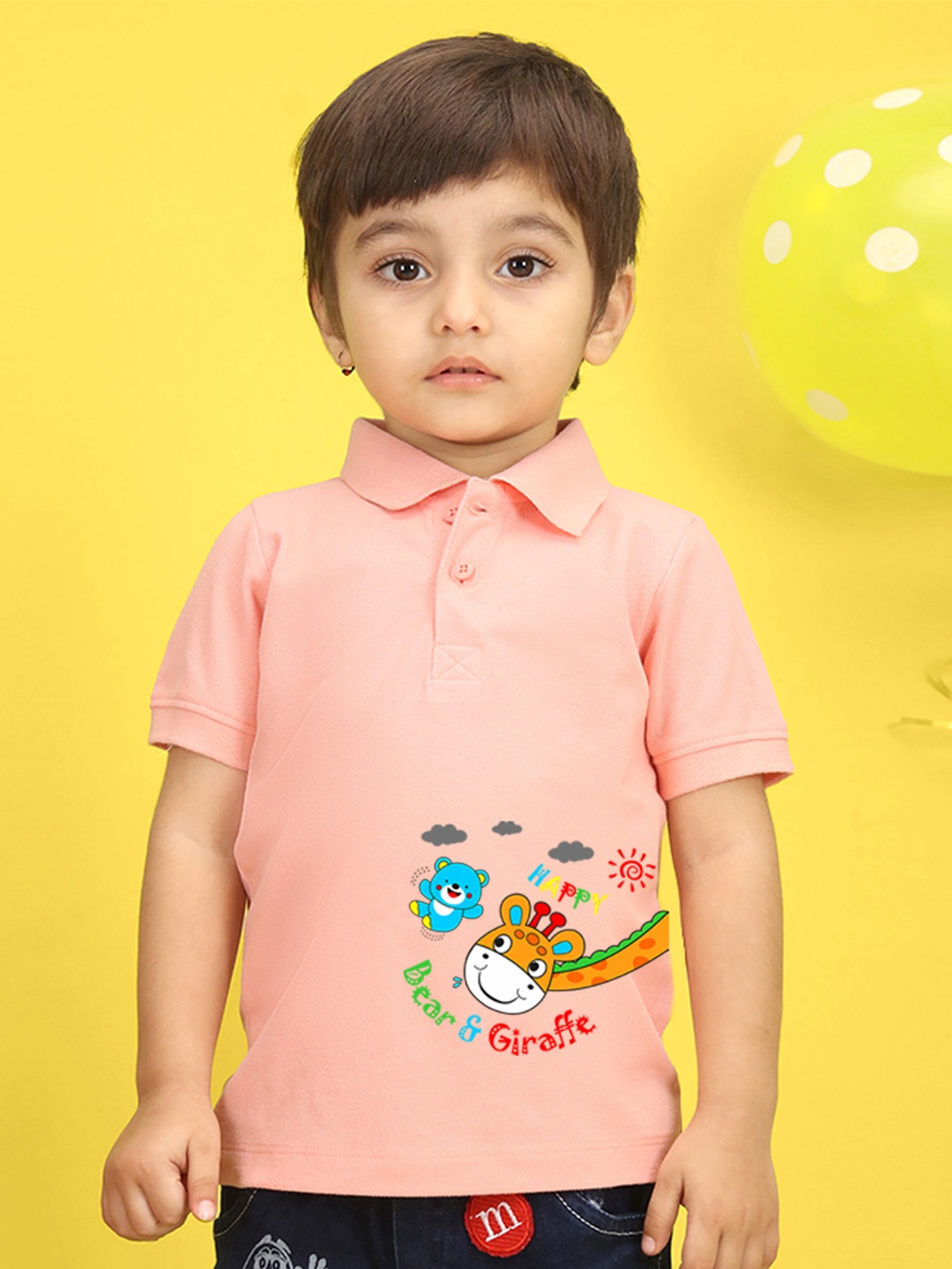 

NUSYL Kids Yellow Printed Polo Collar T-shirt