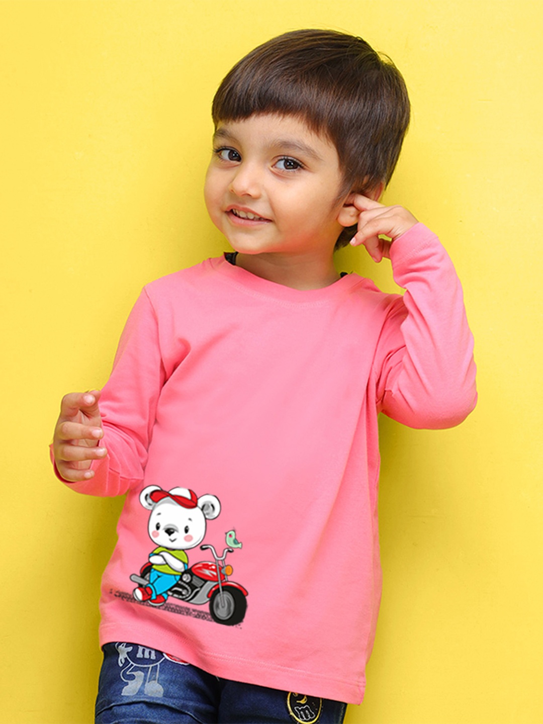 

NUSYL Kids Pink Printed Polo Collar T-shirt