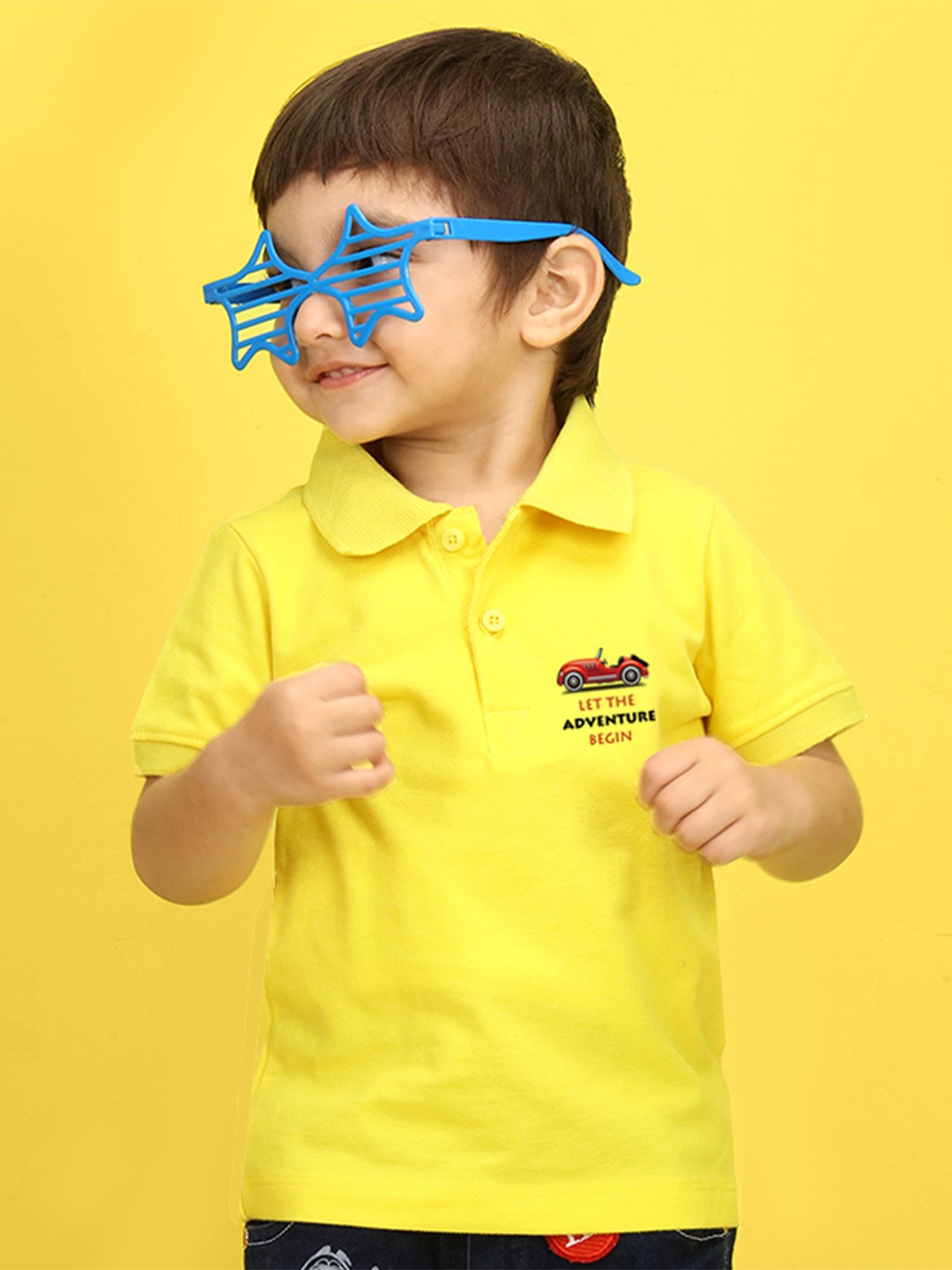 

NUSYL Kids Yellow Printed Polo Collar T-shirt
