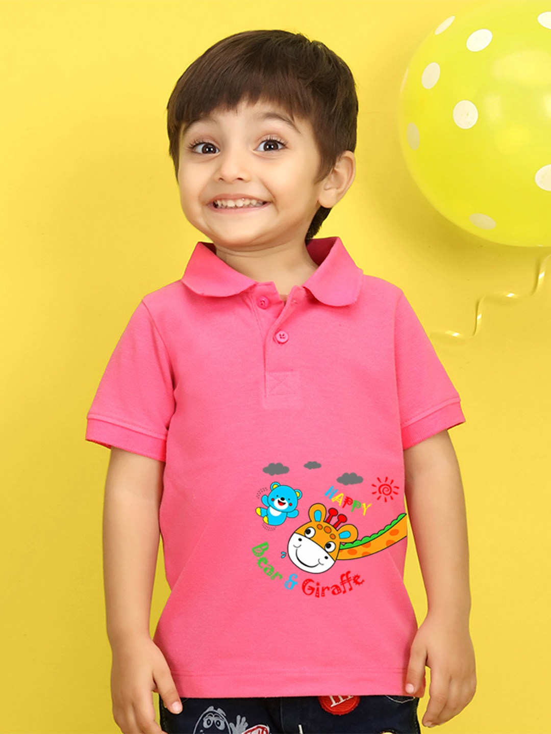 

NUSYL Kids Green Typography Printed Polo Collar T-shirt