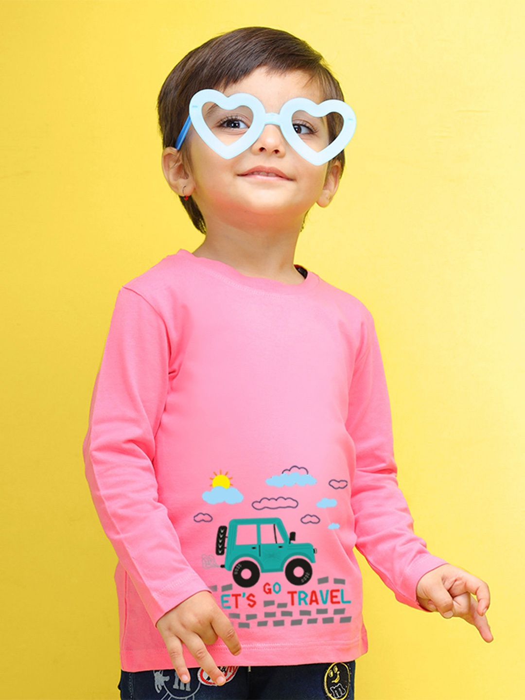 

NUSYL Kids Peach-Coloured & Yellow Printed Polo Collar T-shirt