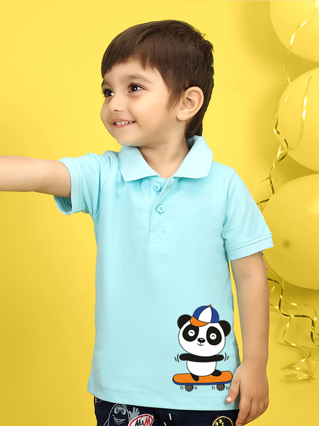 

NUSYL Kids Yellow Typography Printed Polo Collar T-shirt