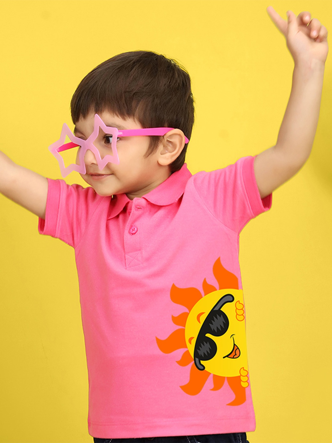 

NUSYL Kids Yellow Typography Printed Polo Collar T-shirt