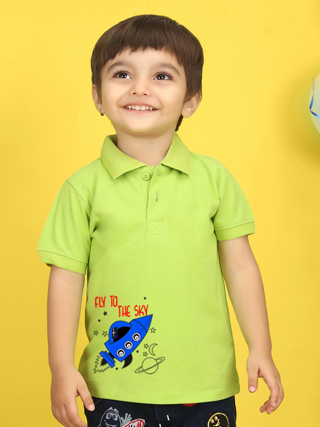 

NUSYL Kids Yellow Printed Polo Collar T-shirt