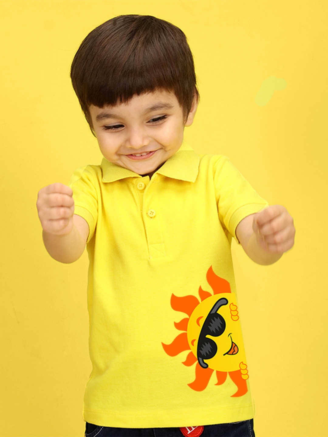 NUSYL Kids Green & Black Typography Printed Polo Collar T-shirt