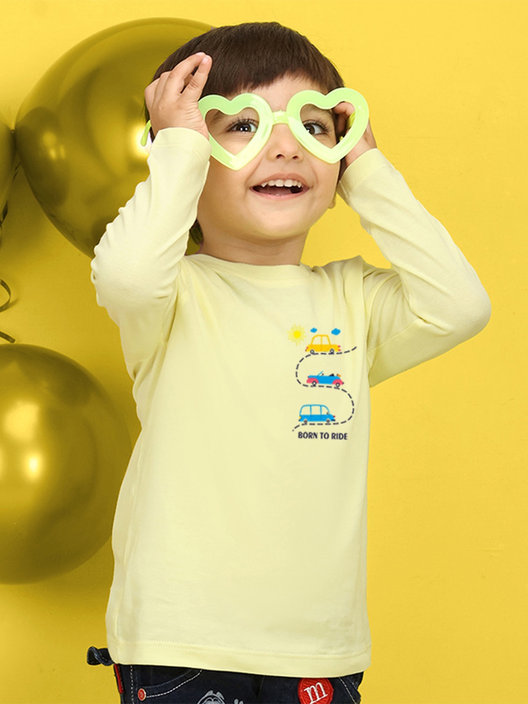 

NUSYL Kids Lime Green & White Printed Polo Collar T-shirt