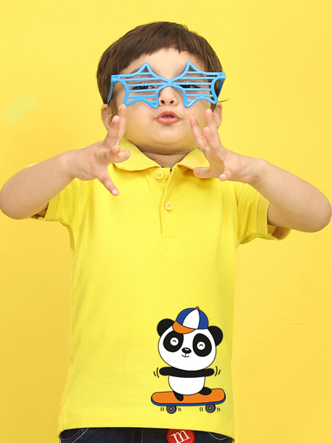 

NUSYL Kids Blue Printed Polo Collar T-shirt