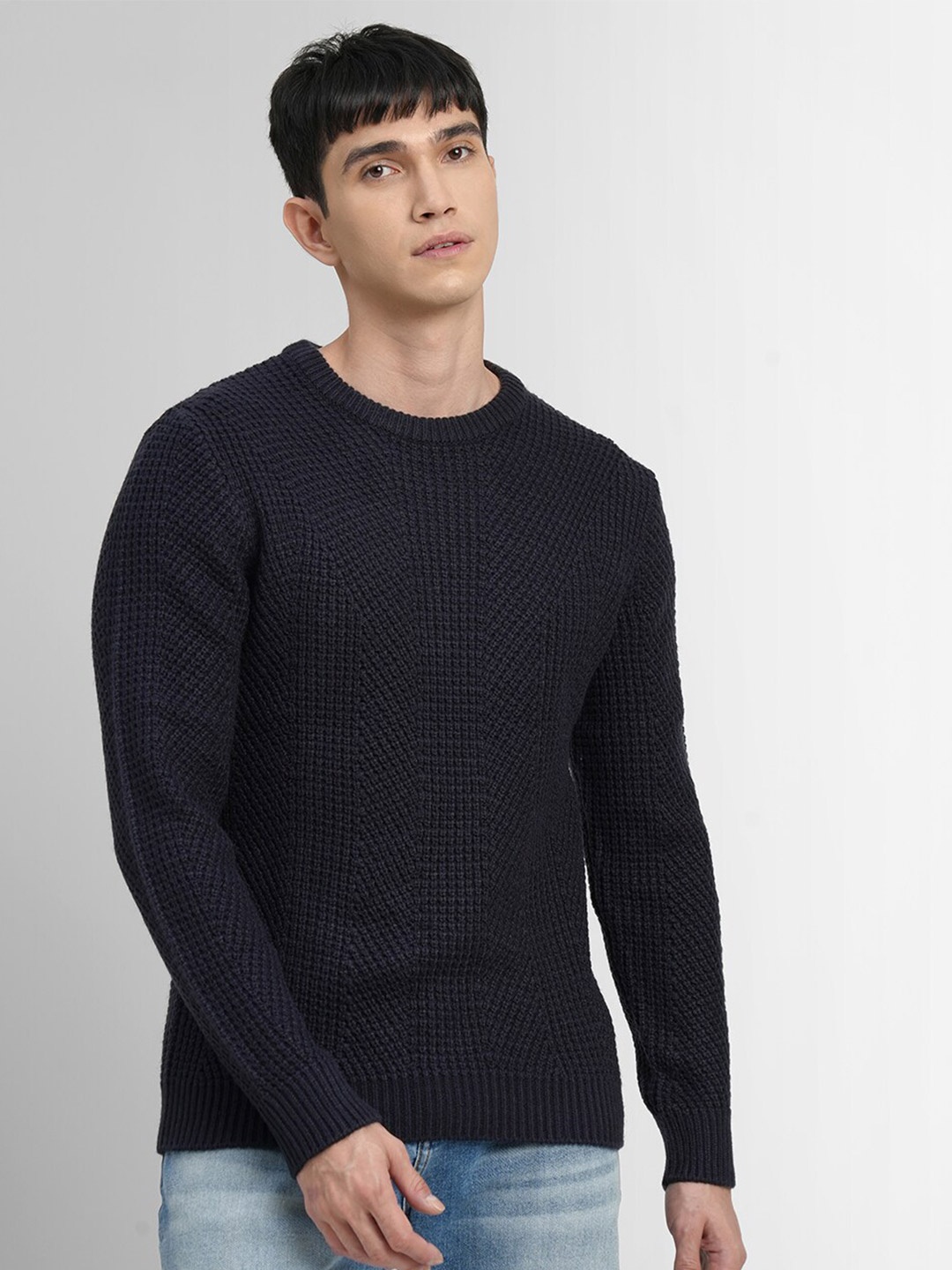 

Jack & Jones Men Navy Blue Cable Knit Acrylic Pullover