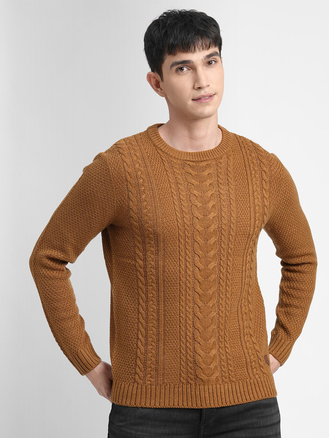 

Jack & Jones Men Mustard Cable Knit Acrylic Pullover