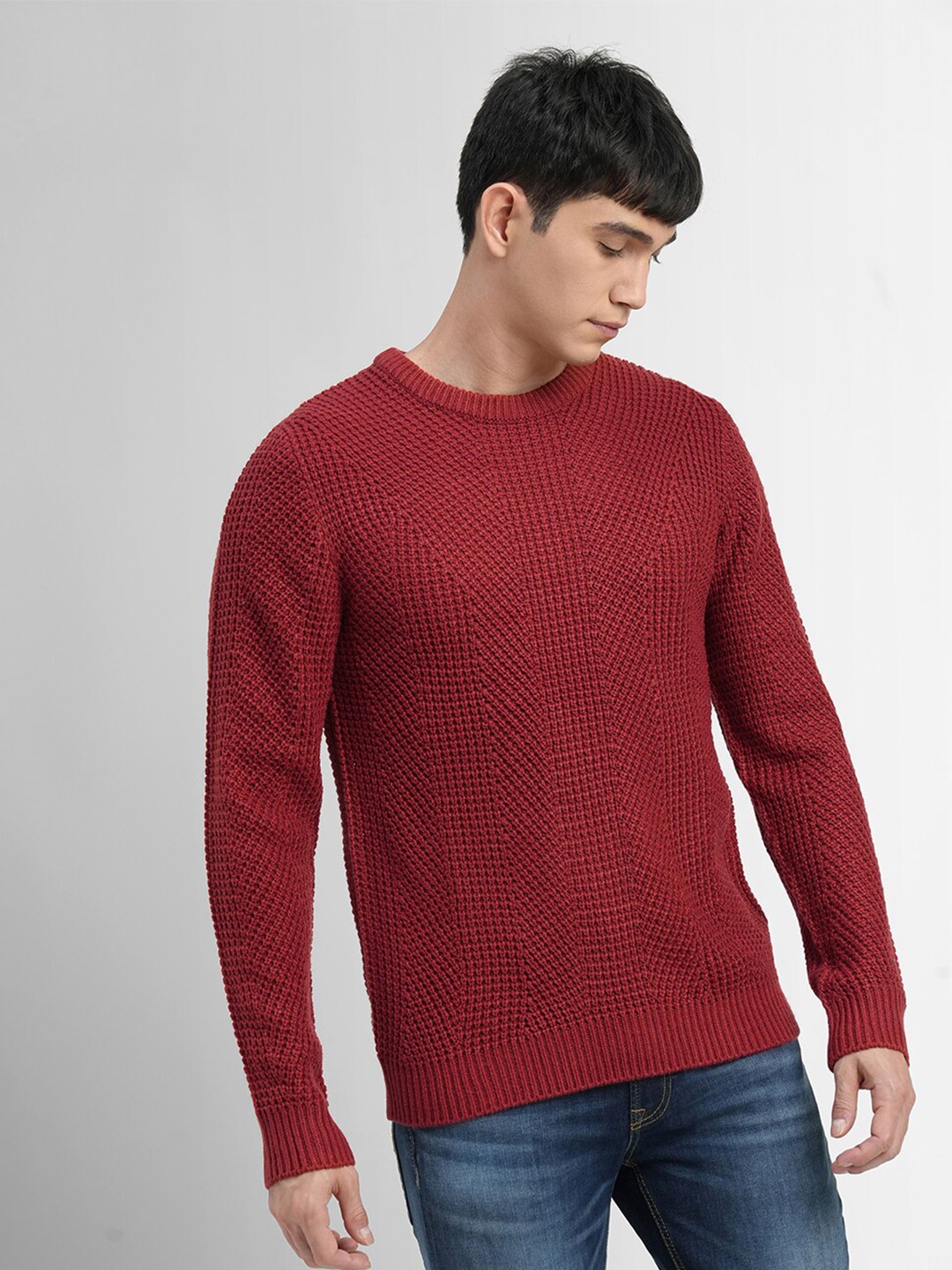 

Jack & Jones Men Red Ribbed Acrylic Pullover