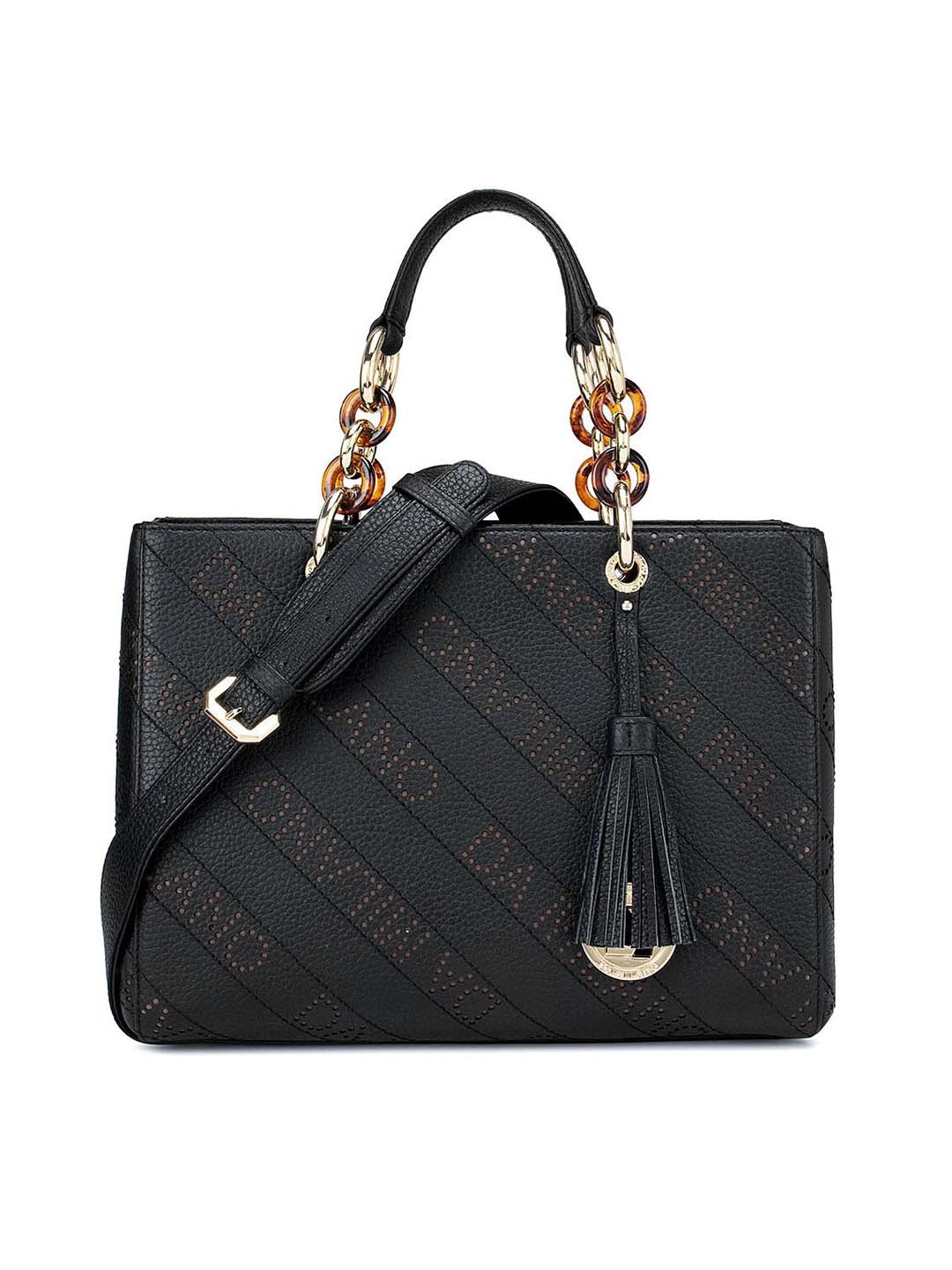 

Da Milano Black Textured Leather Structured Handheld Bag