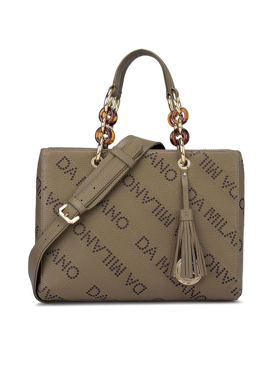 

Da Milano Green Printed Leather Oversized Structured Handheld Bag