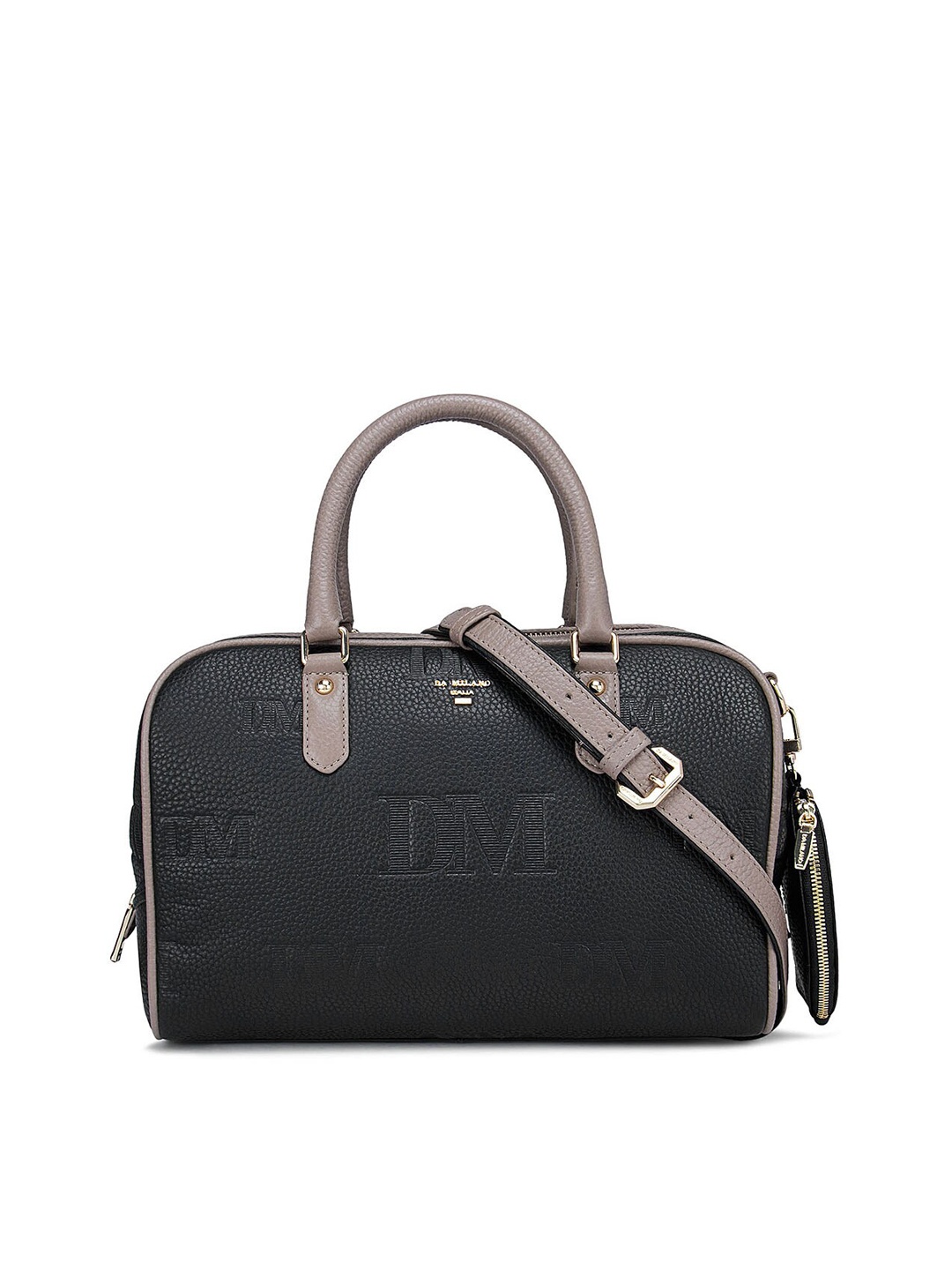 

Da Milano Black Textured Leather Structured Handheld Bag