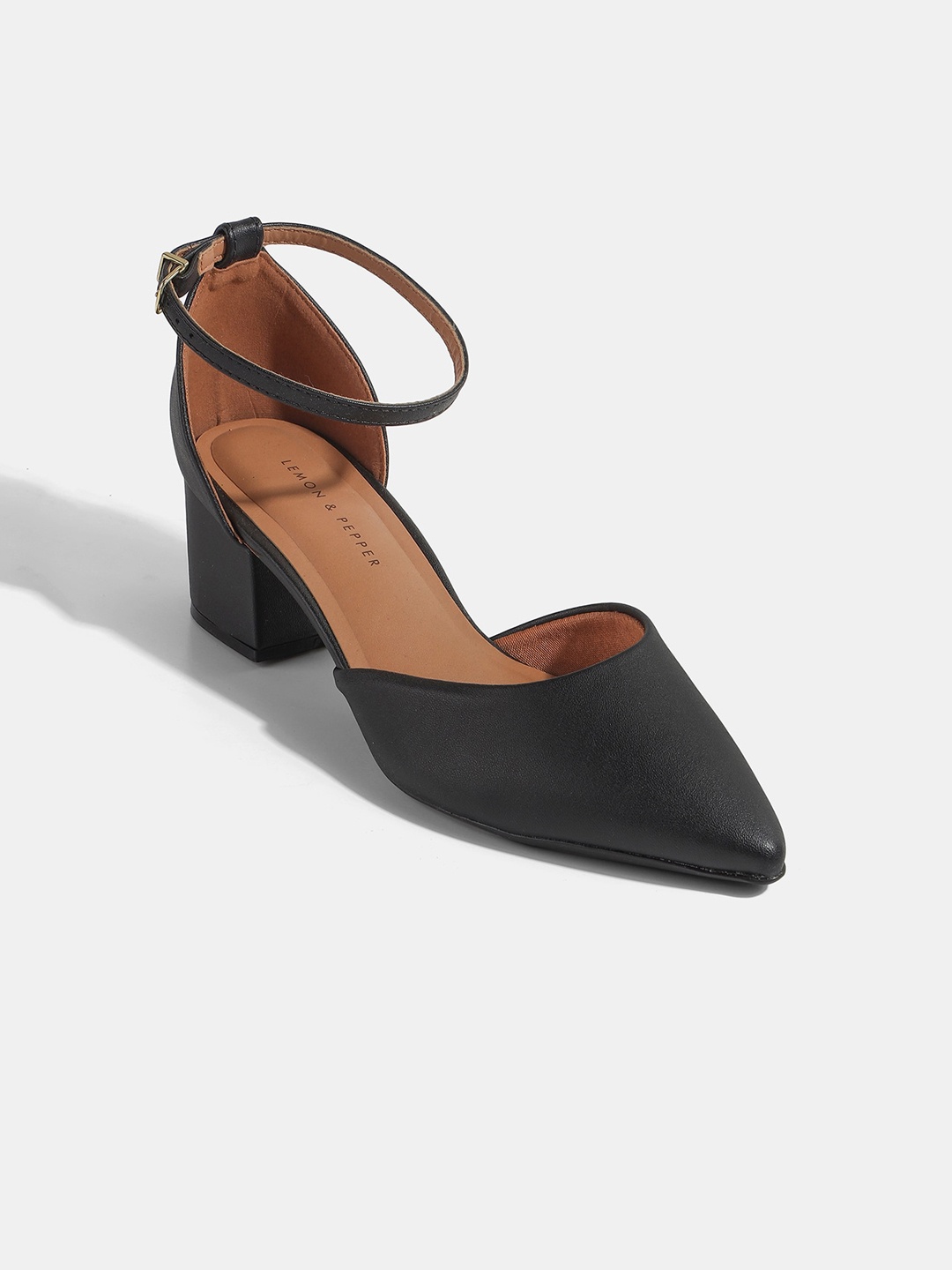 

LEMON & PEPPER Black & Brown PU Party Block Pumps with Buckles