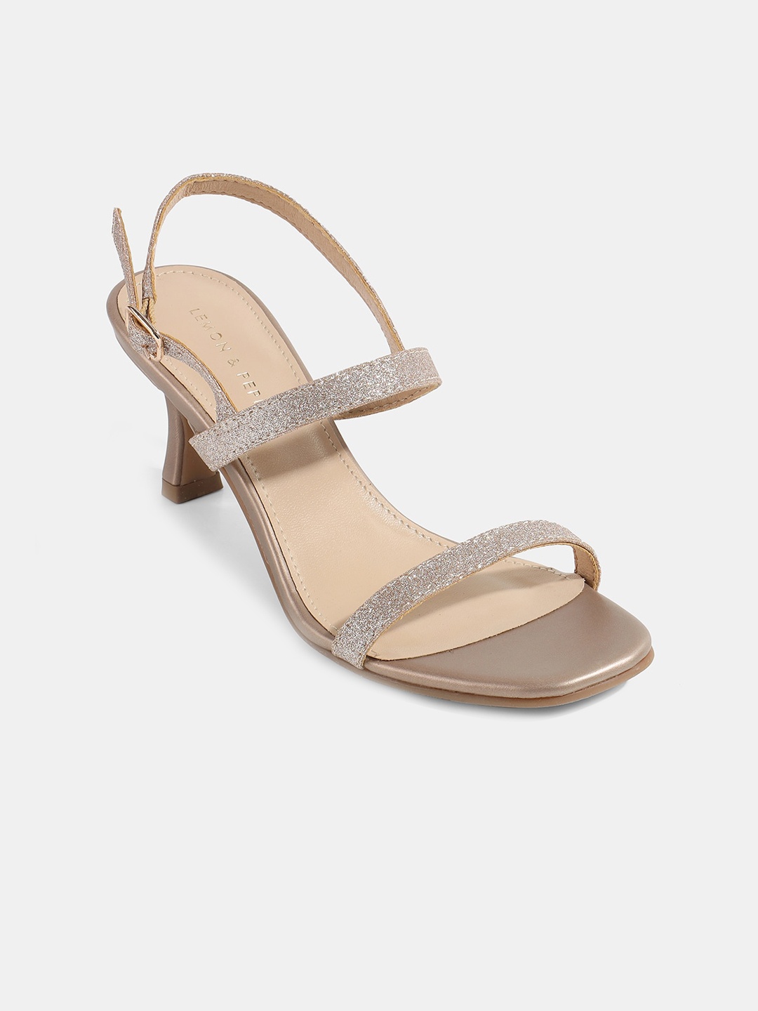 

LEMON & PEPPER Gold-Toned Textured PU Block Sandals