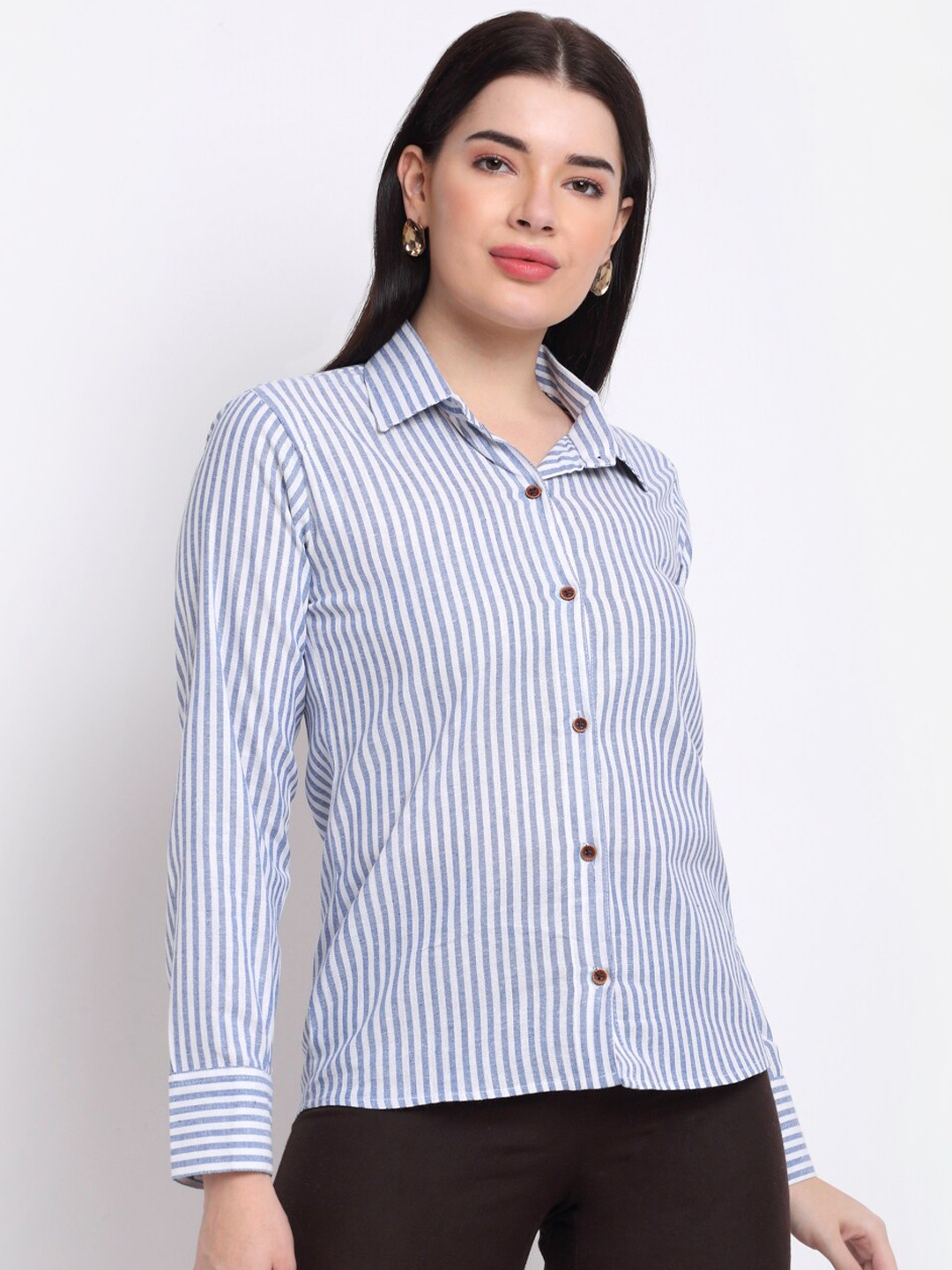 

Aarsha Women Striped Pure Cotton Formal Shirt, Blue