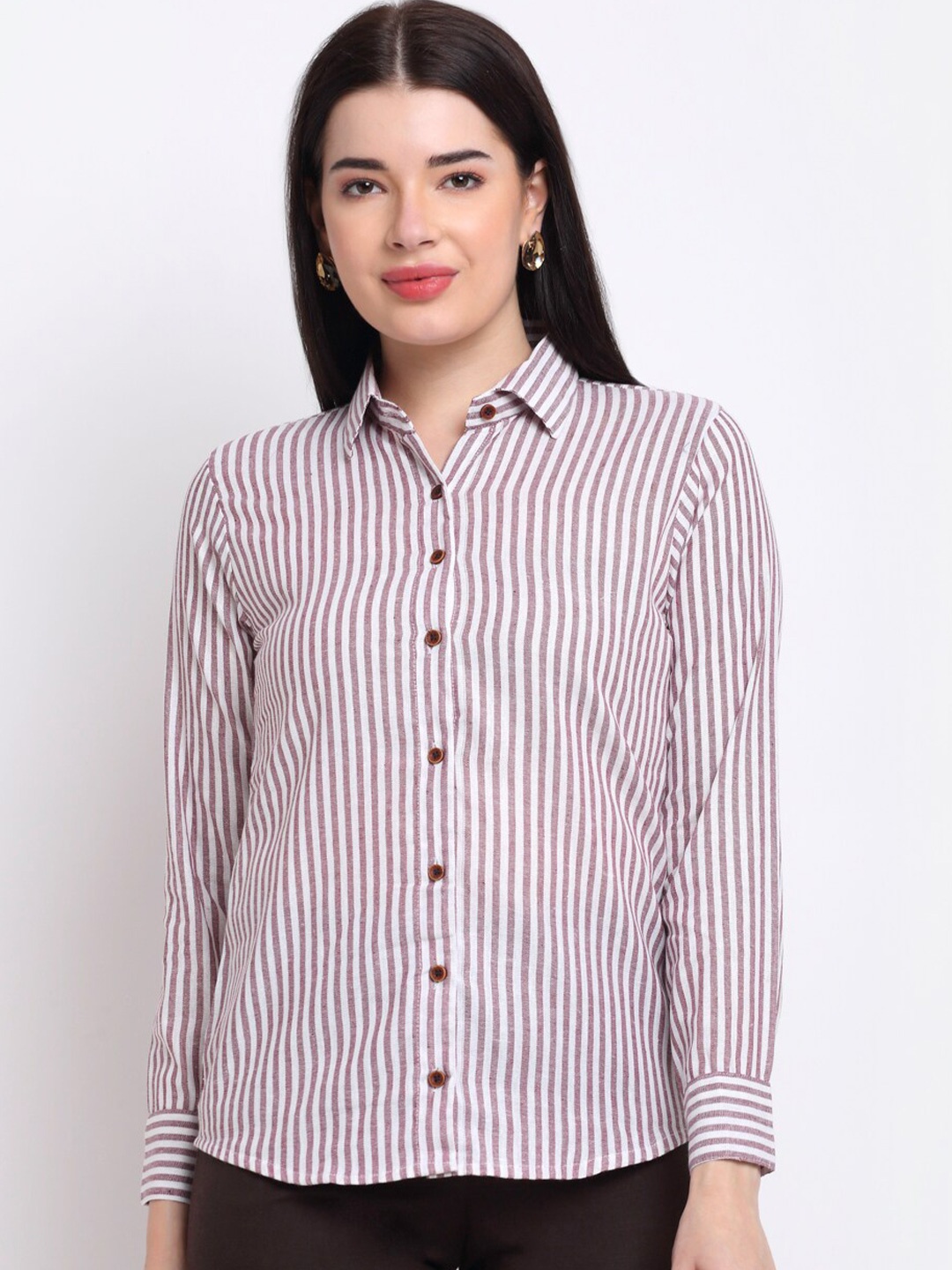 

Aarsha Women Striped Pure Cotton Formal Shirt, Purple