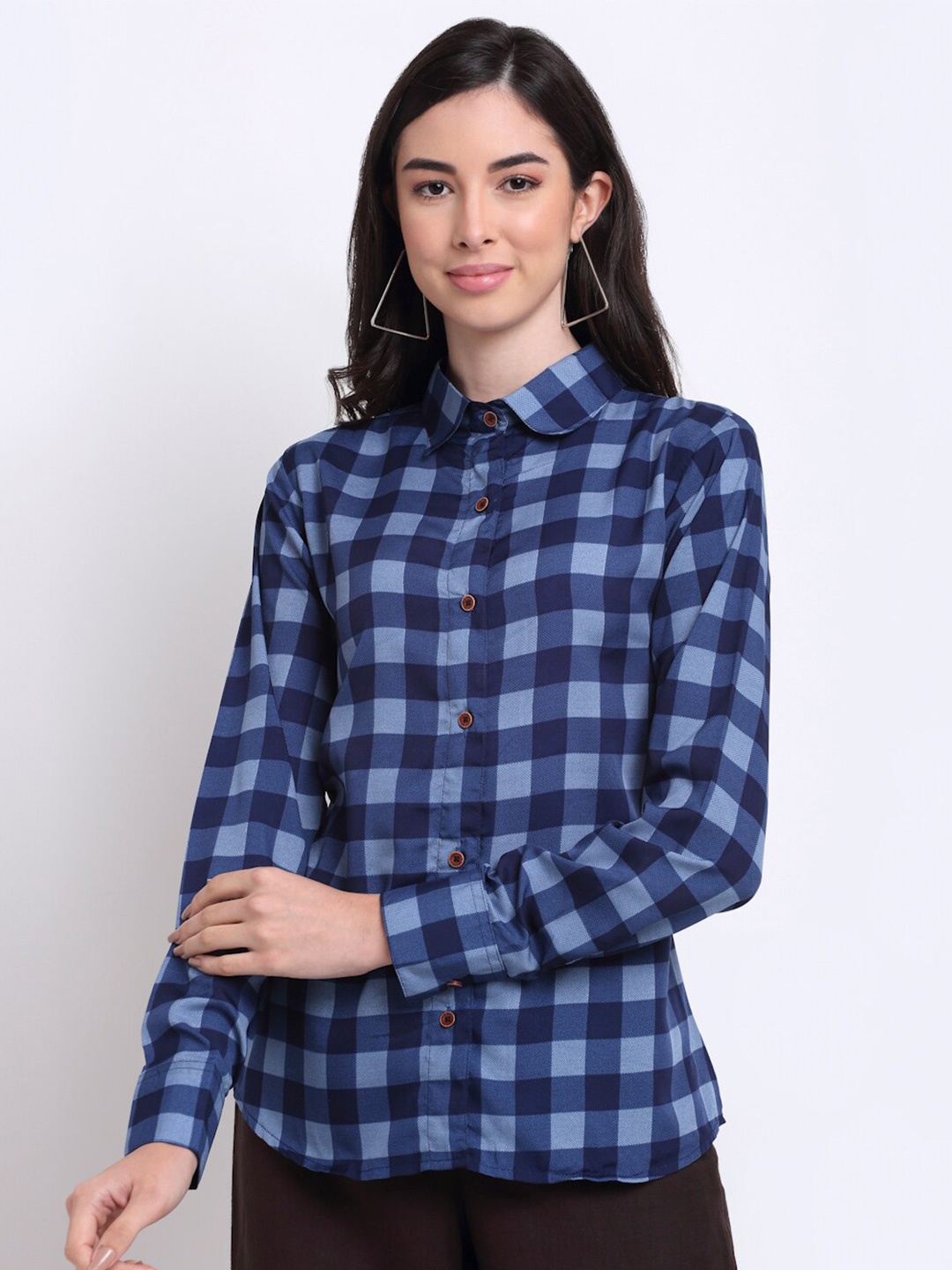 

Aarsha Women Buffalo Checked Crepe Casual Shirt, Blue