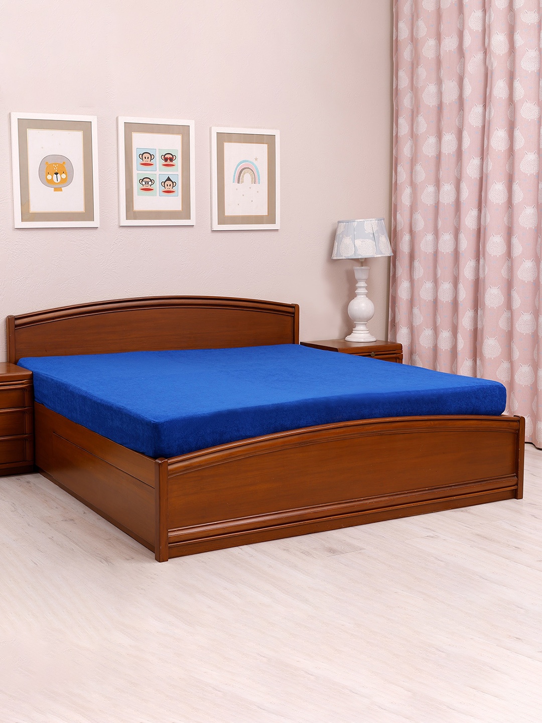

TIDY SLEEP Kids Blue Solid Polycotton Blue Waterproof King Size Mattress Protector