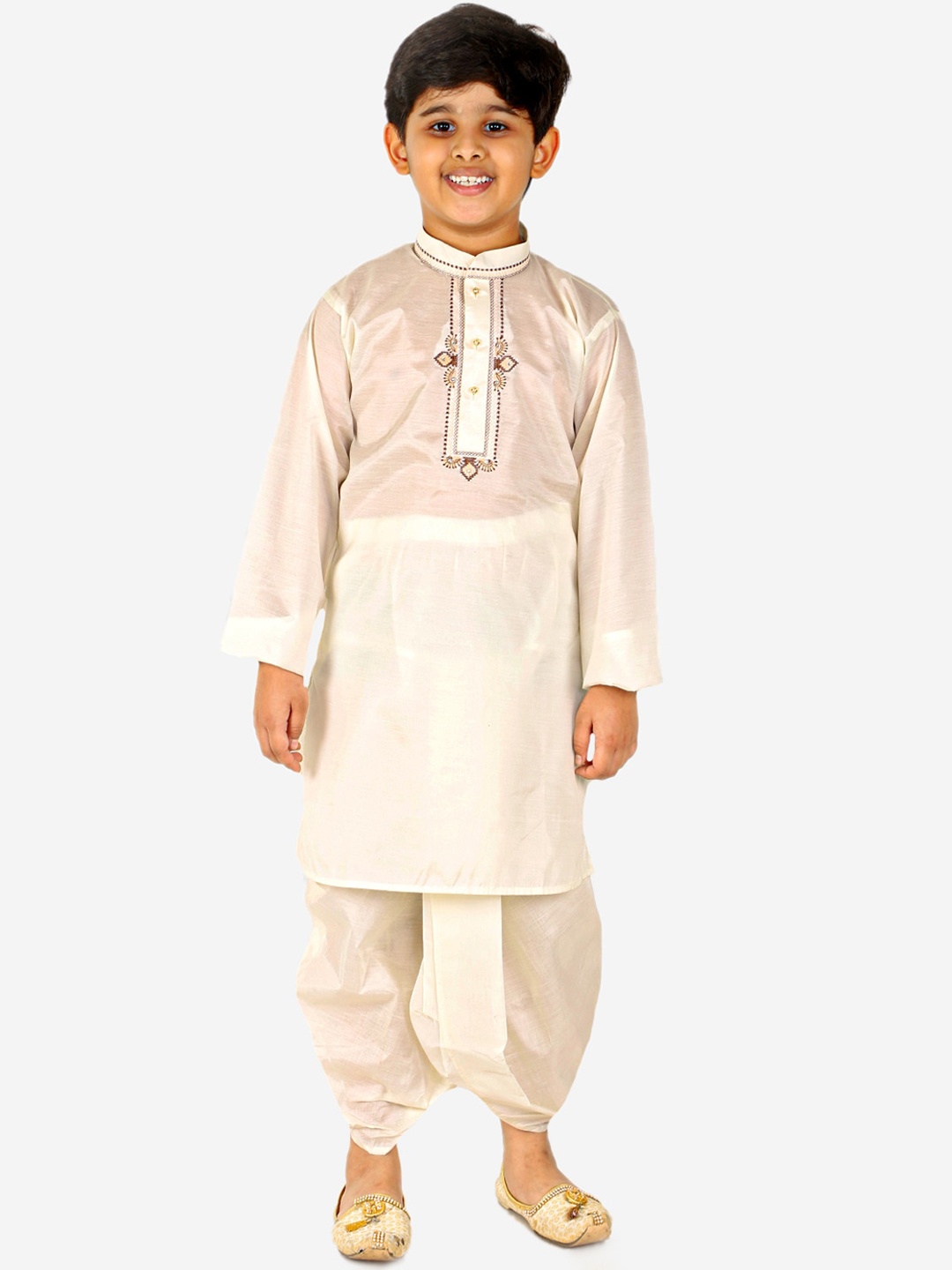 

Pro-Ethic STYLE DEVELOPER Boys Cream Coloured Yoke Design Kurta with Dhoti Pants