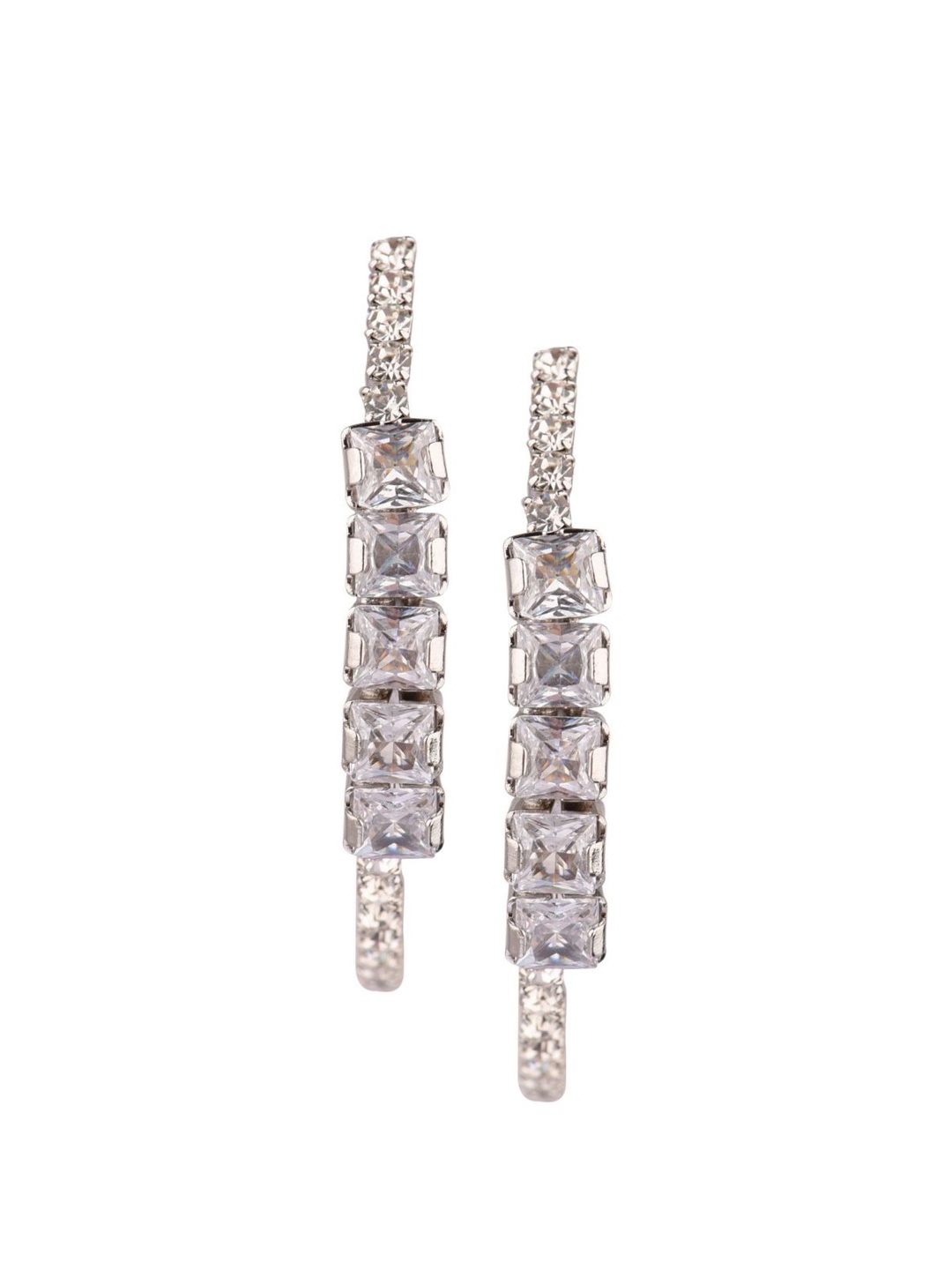 

Efulgenz White & Silver-Toned Rhodium Plated Circular Hoop Earrings