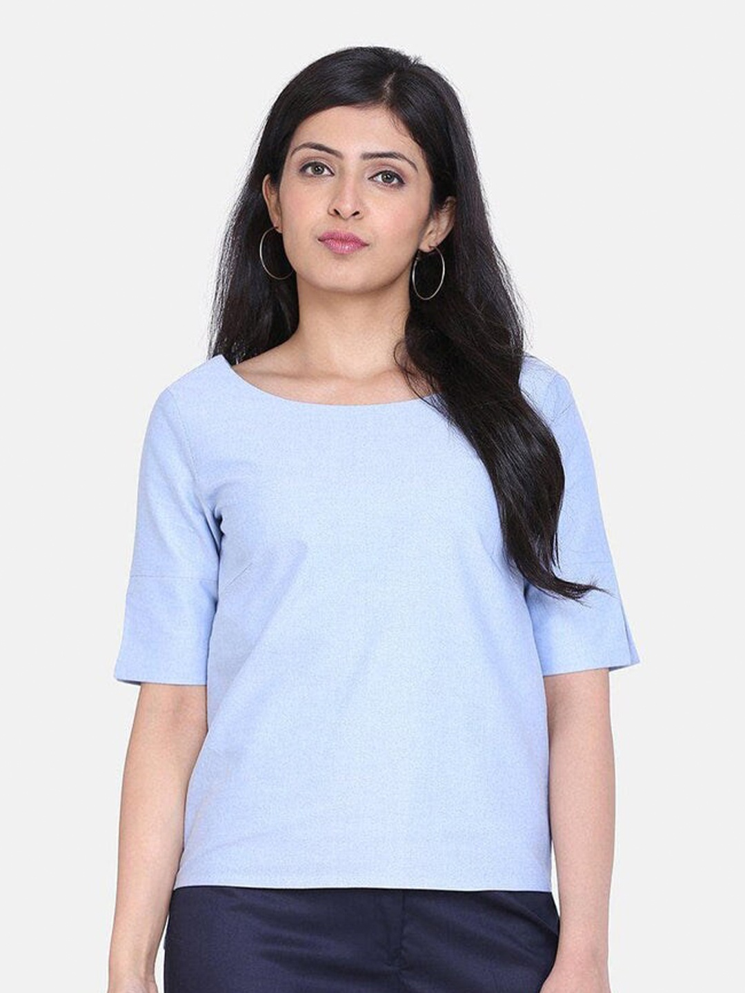 

PowerSutra Women Blue Boat Neck Pure Cotton Top